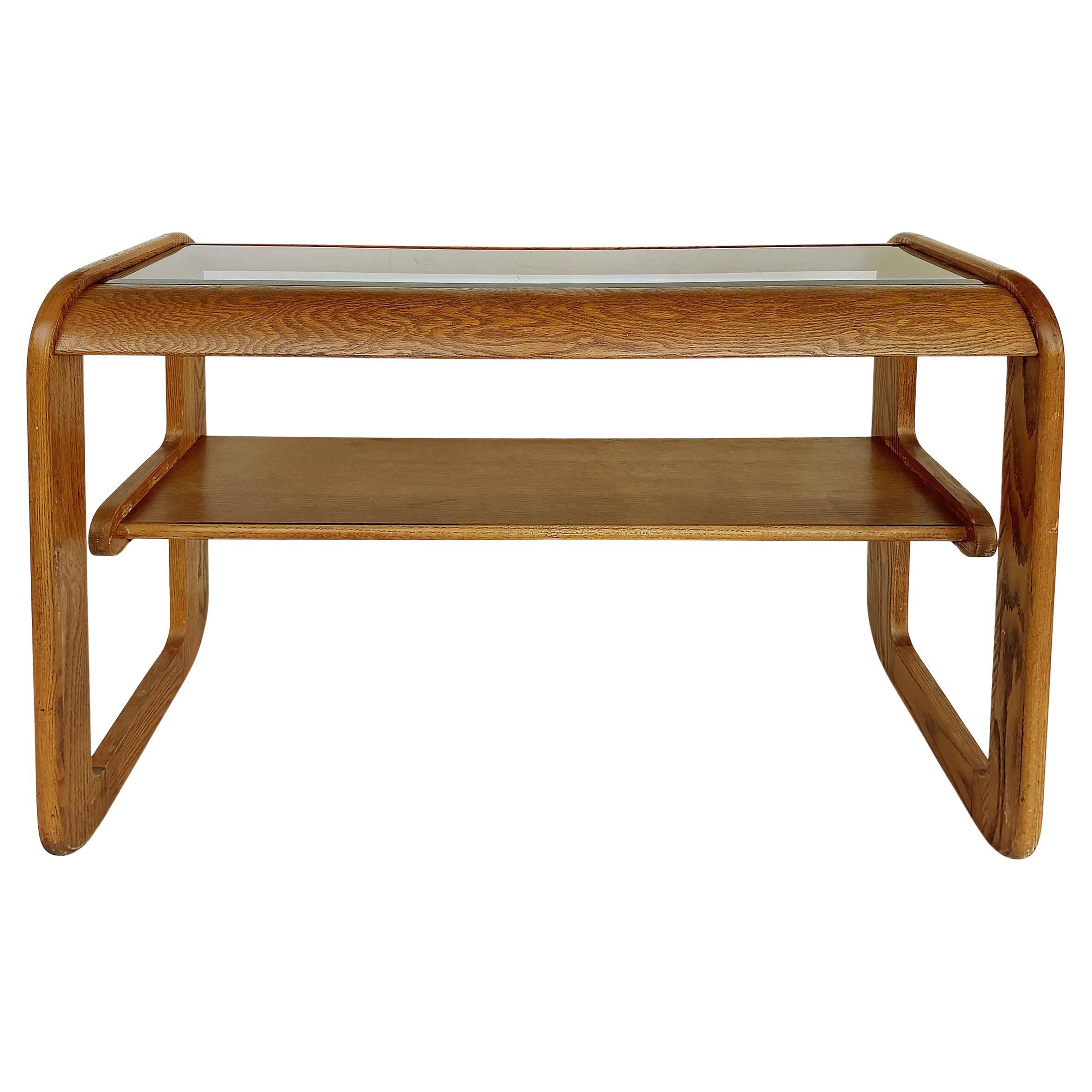 Lou Hodges Mersman Waldron Oak Glass Console Table, 1970s