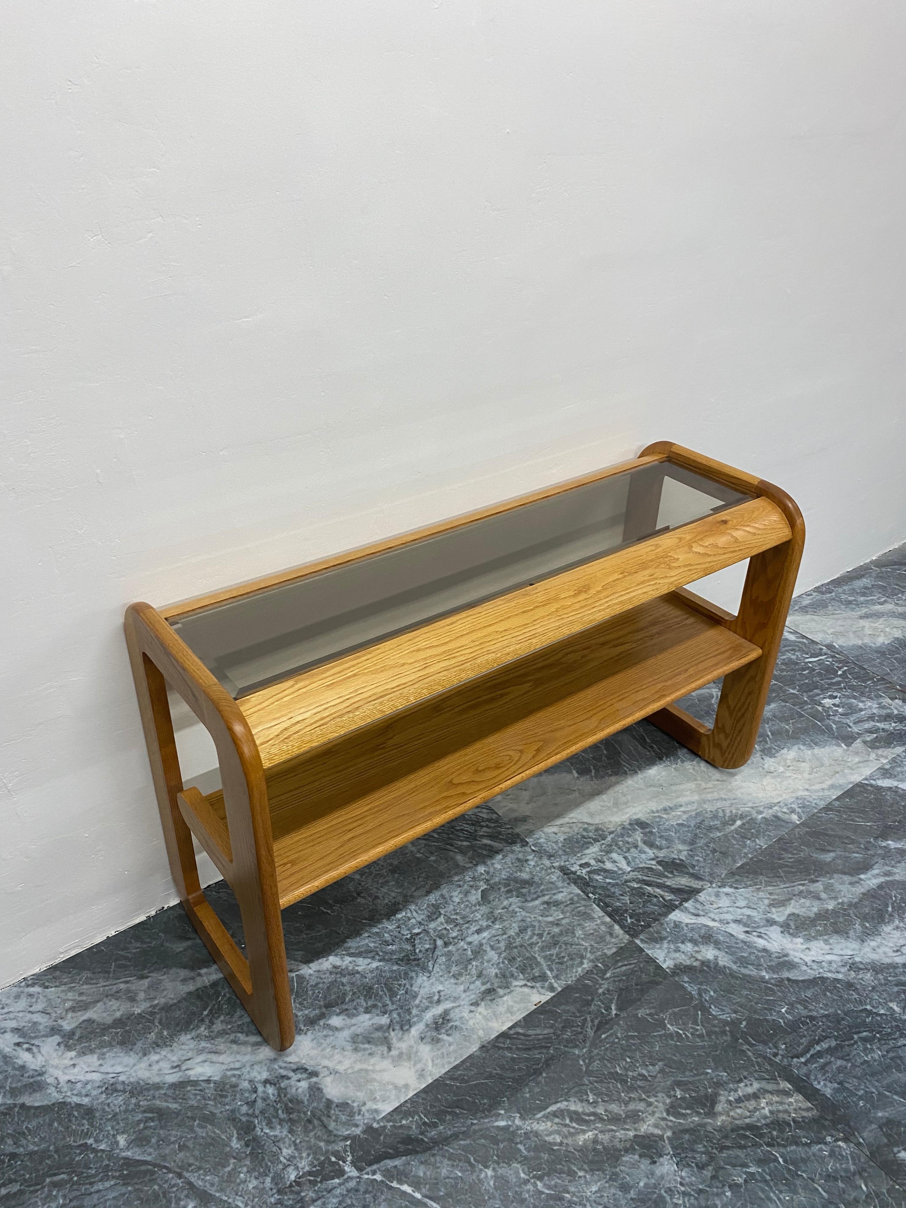 Mersman Organic California Modern Oak Console Table with Inset Smoked Glass In Good Condition In Miami, FL
