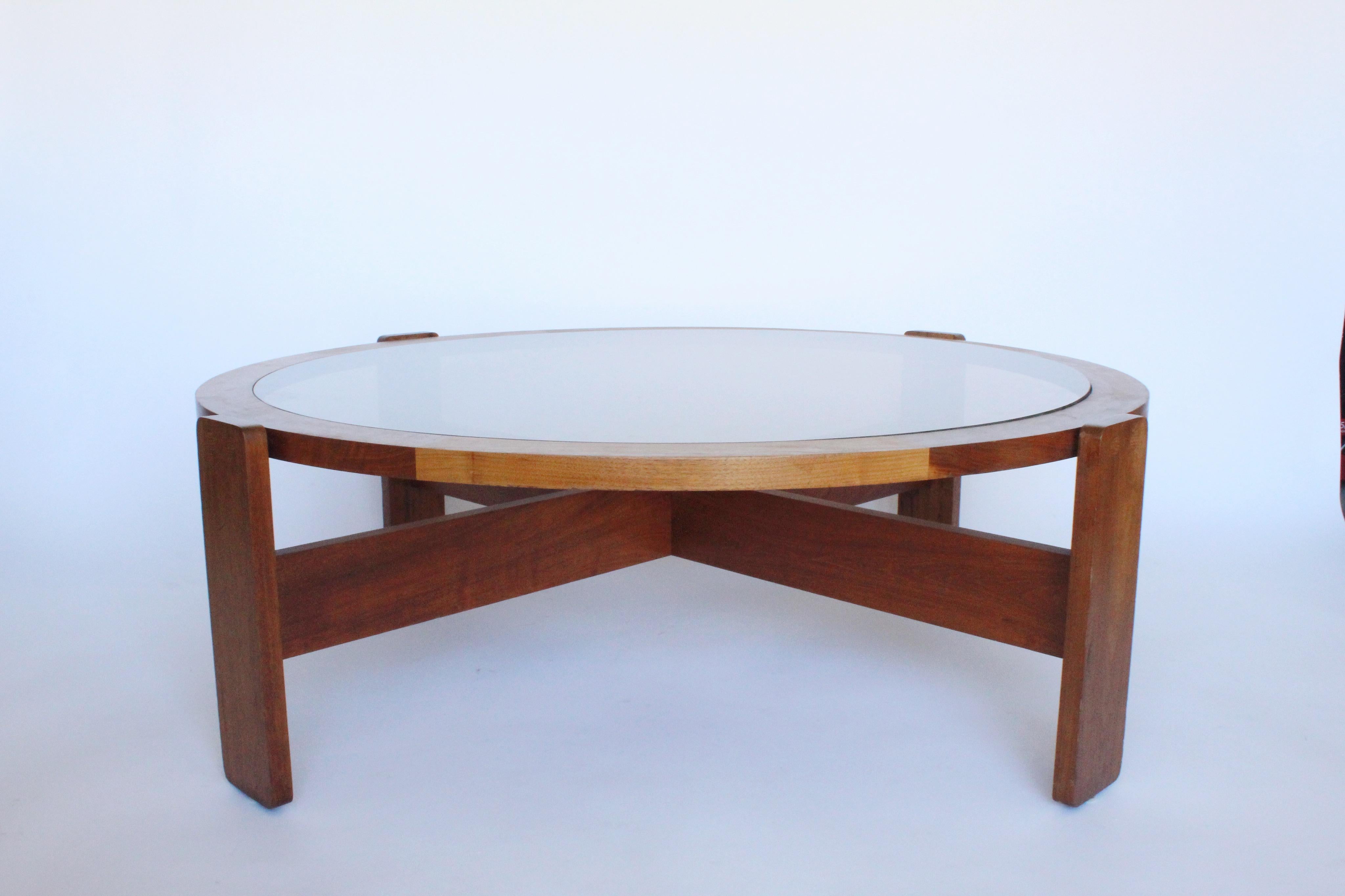 Walnut coffee table designed by Lou Hodges for California Design Group, circa 1970. Lou Hodges designs were mainly designed and handmade in oak and rarely made in walnut. This is a beautiful and hard to find example of Lou Hodges California Design.