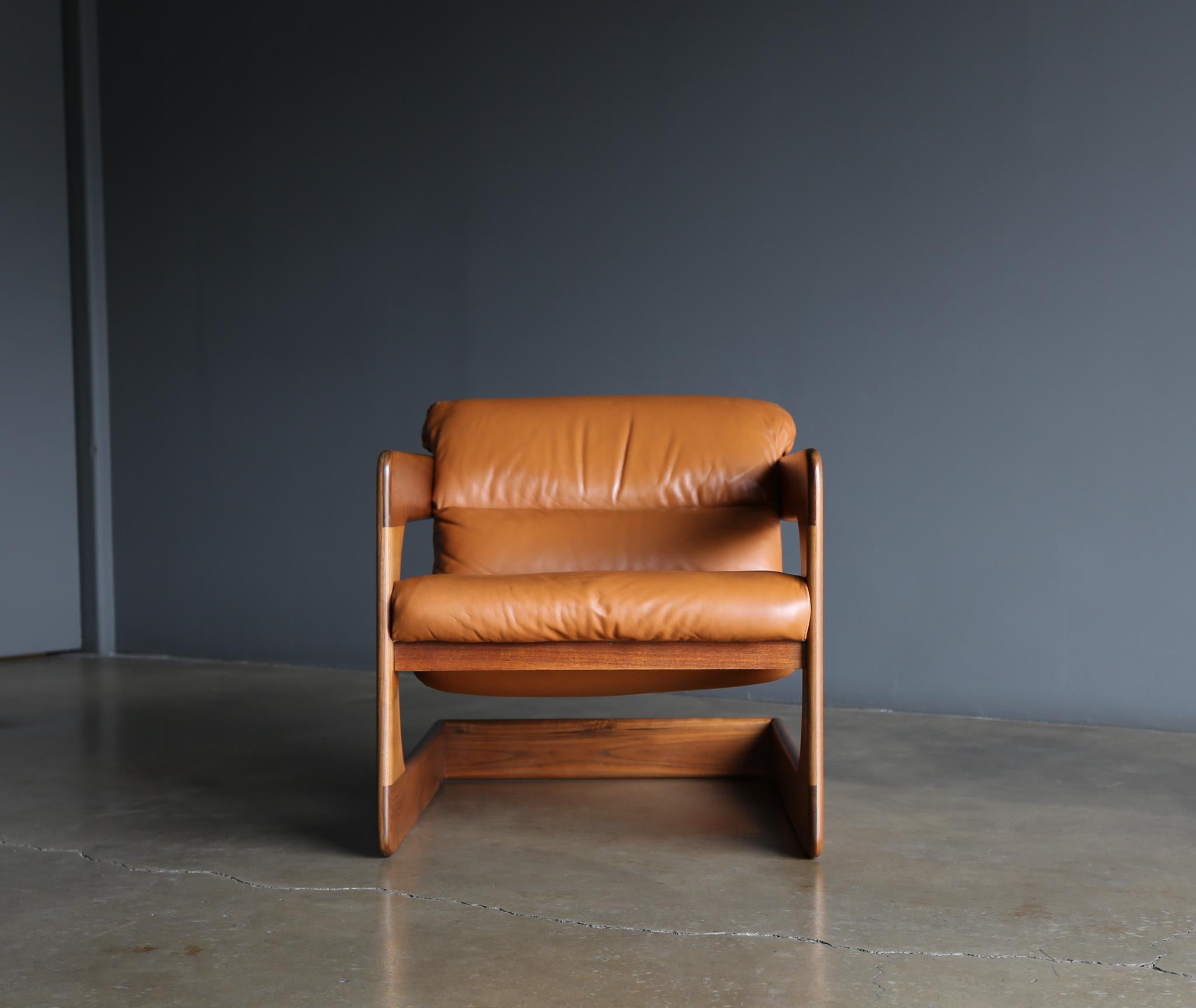 Lou Hodges Walnut & Leather Lounge Chairs for California Design Group, 1970's 3