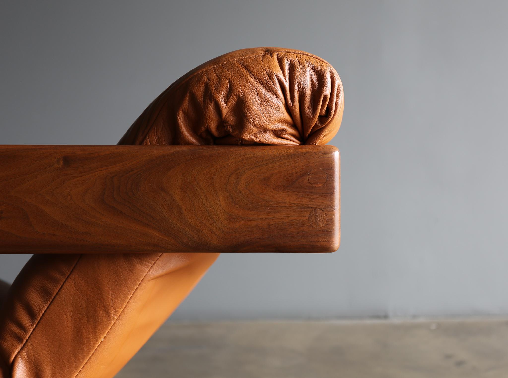 American Lou Hodges Walnut & Leather Lounge Chairs for California Design Group, 1970's