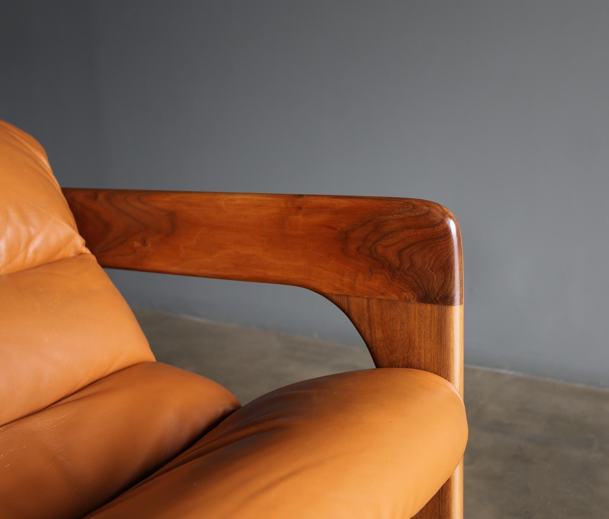 20th Century Lou Hodges Walnut & Leather Lounge Chairs for California Design Group, 1970's