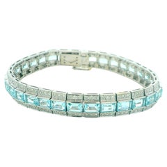 LOU Italian 18K White Gold Aquamarine and Diamond Art Deco Revival Bracelet
