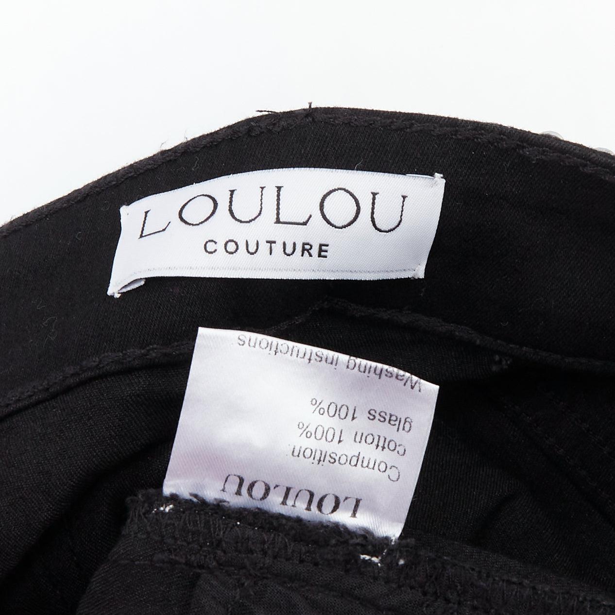 LOU LOU COUTURE pantaloncini a vita alta in cotone con cristalli di vetro neri XS in vendita 1