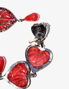 Lou Lou de la Falaise red Gripoix glass heart earrings, 1980s