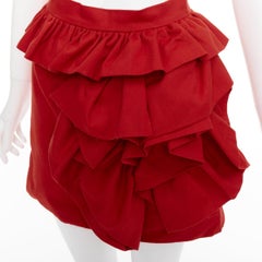 LOU LOU red cotton twill ruffle front high waisted mini skirt XS