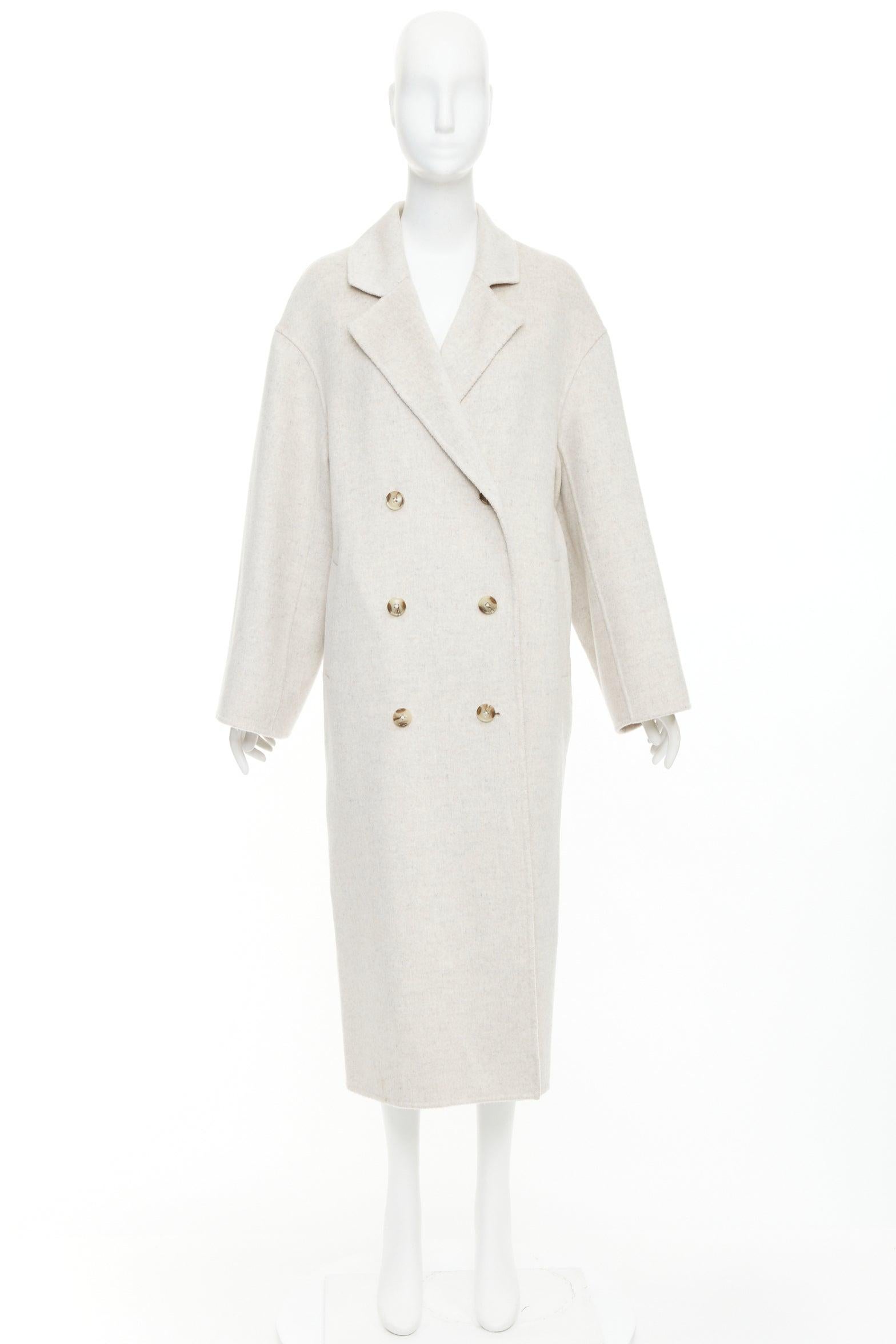 LOU LOU STUDIO Borneo cappotto lungo doppiopetto in lana e cashmere grigio chiaro XS in vendita 5