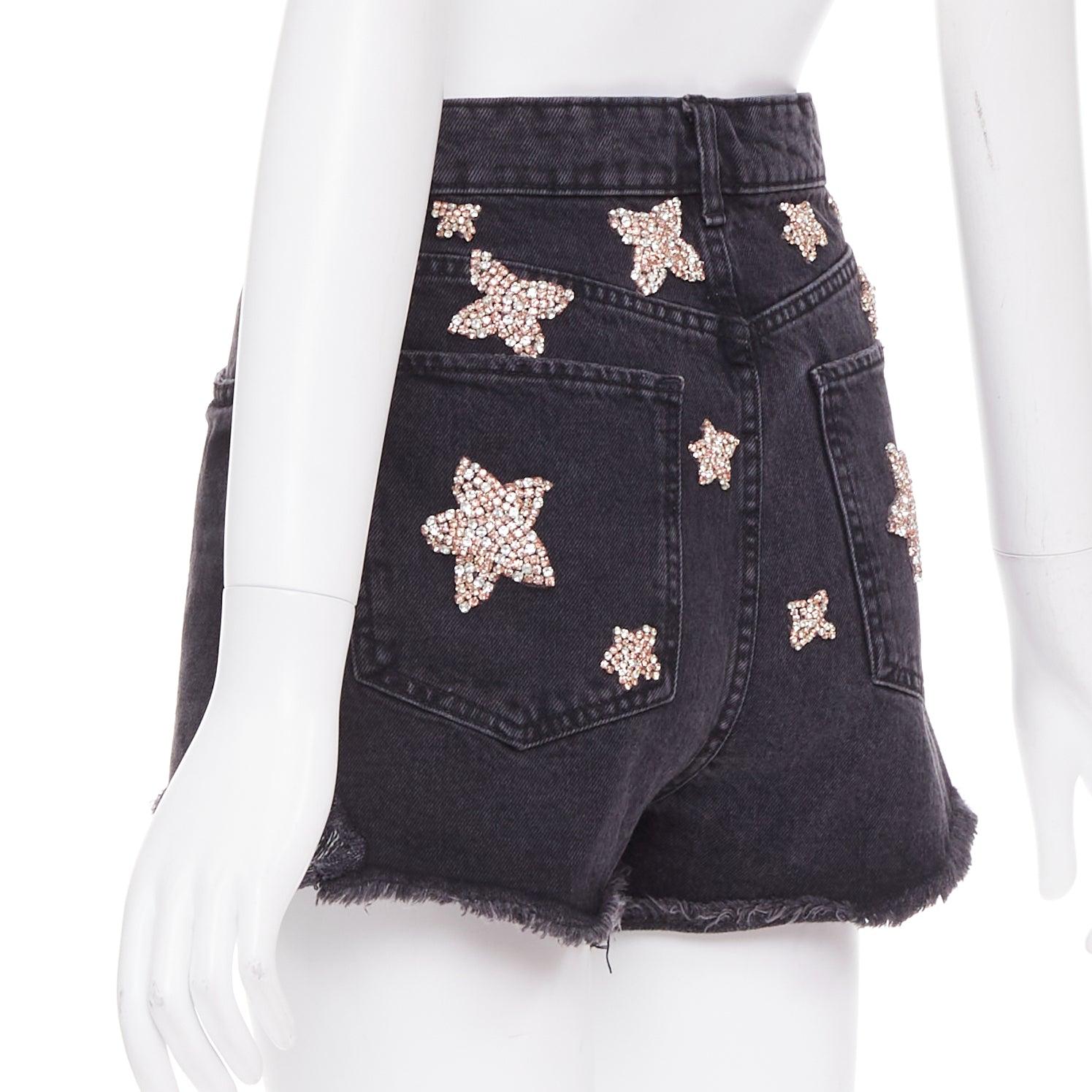 De las mujeres LOU LOU Studio vaquero gris lavado rosa estrellas de cristal plateado adornado shorts S en venta