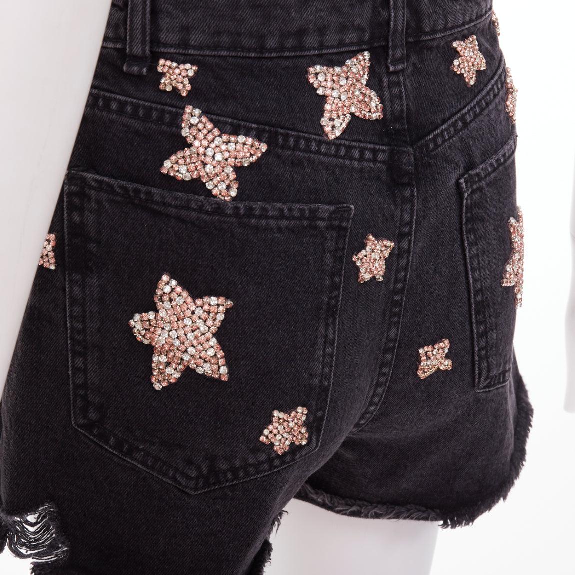 LOU LOU Studio vaquero gris lavado rosa estrellas de cristal plateado adornado shorts S en venta 1