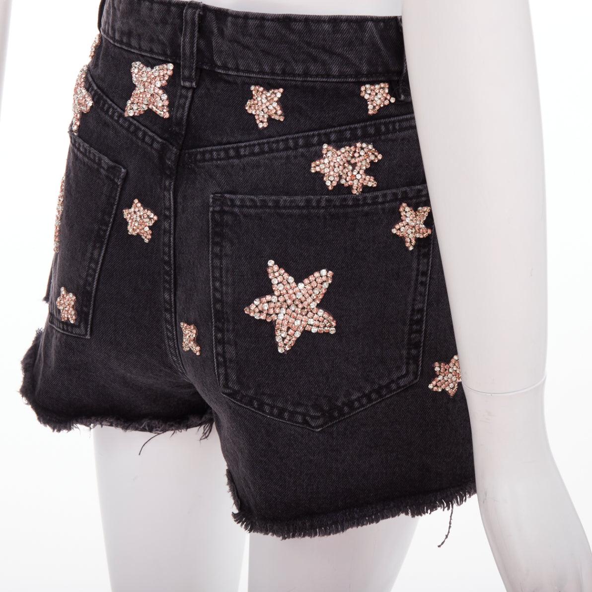 LOU LOU Studio vaquero gris lavado rosa estrellas de cristal plateado adornado shorts S en venta 2