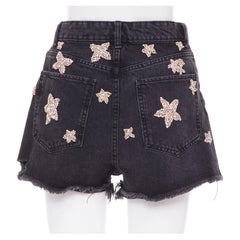 LOU LOU Studio vaquero gris lavado rosa estrellas de cristal plateado adornado shorts S