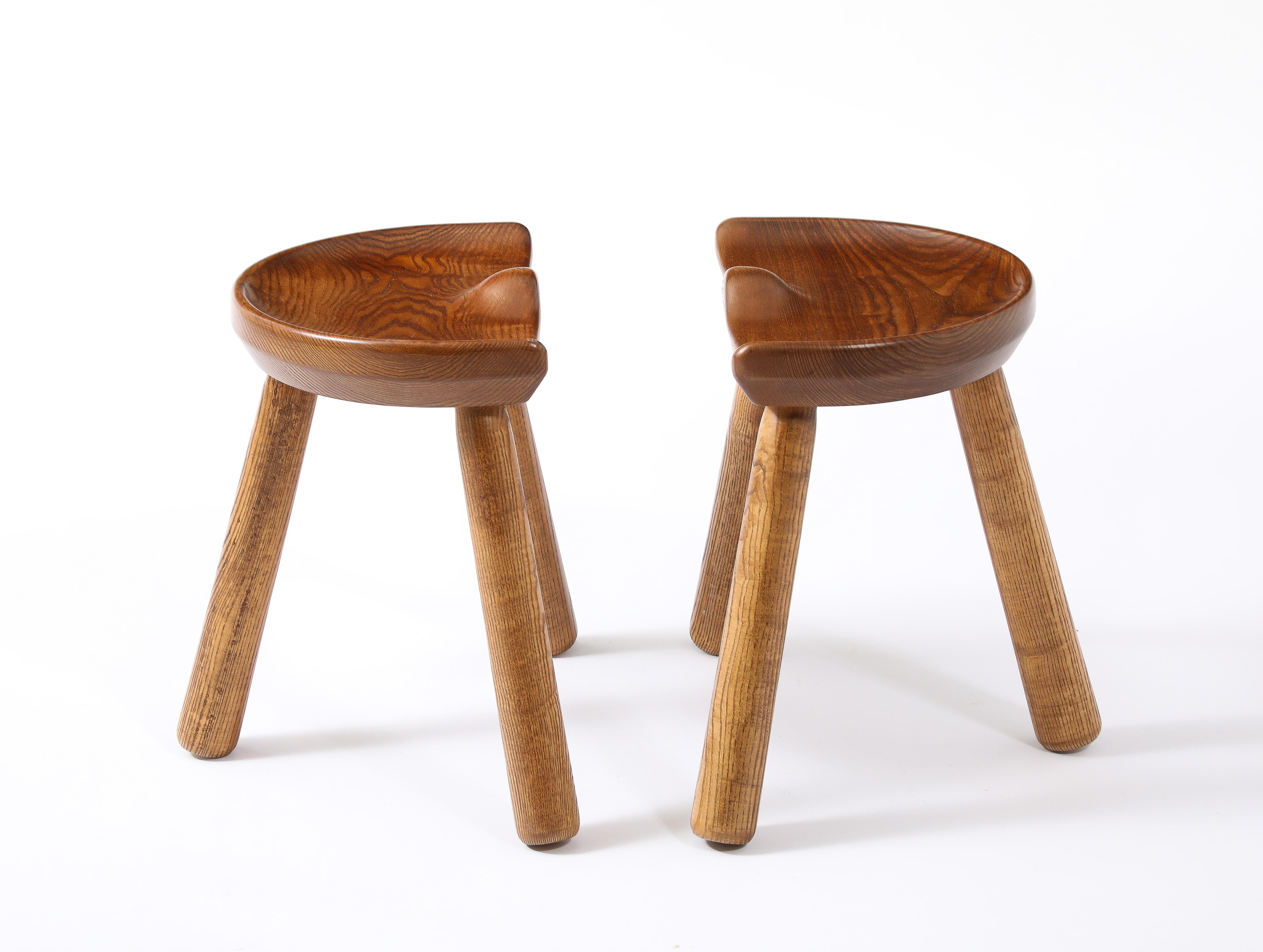 French Lou Selounet Tripod Stools, France 1950's For Sale