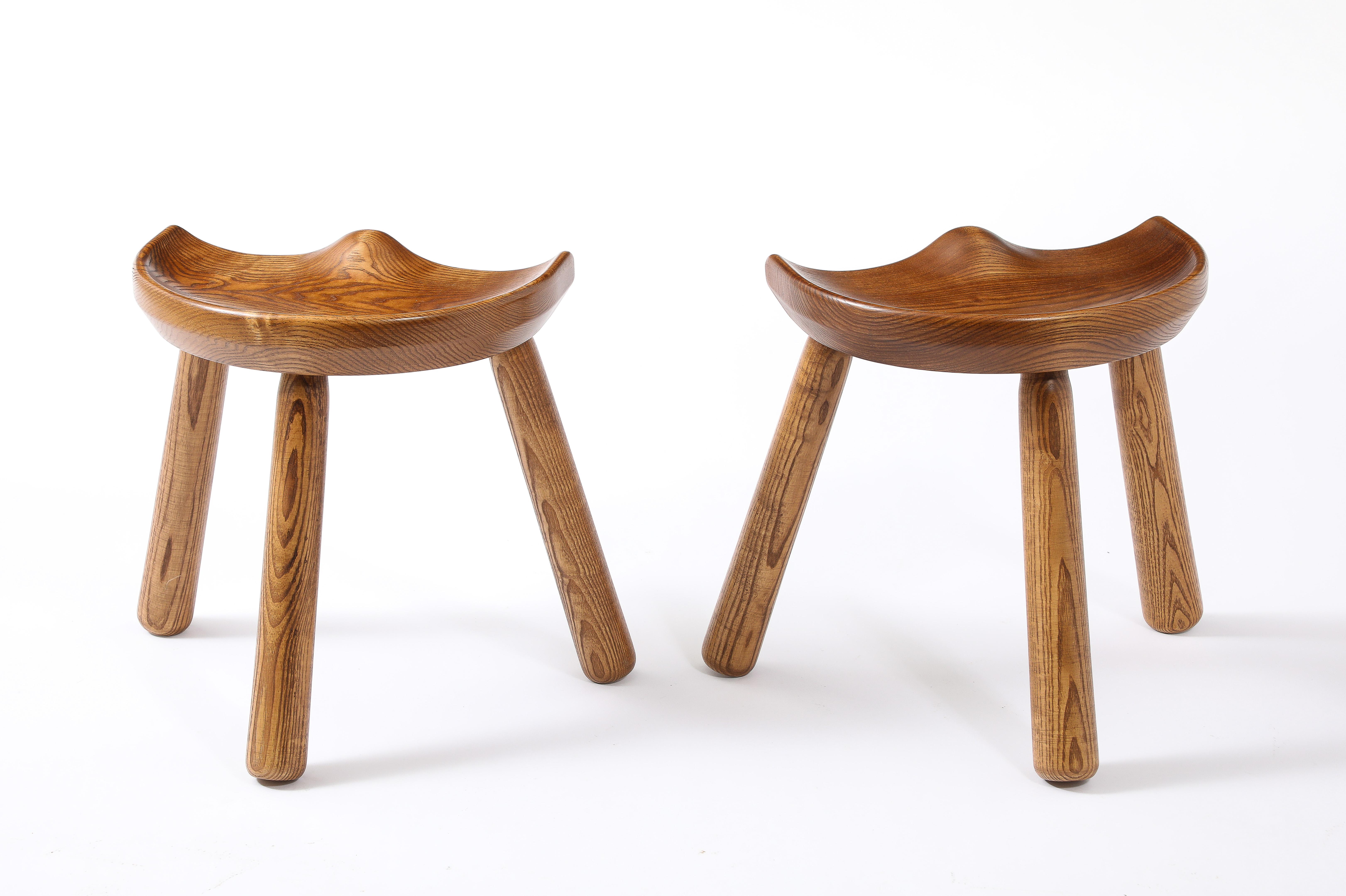 Lou Selounet Tripod Stools, France 1950's In Good Condition For Sale In New York, NY