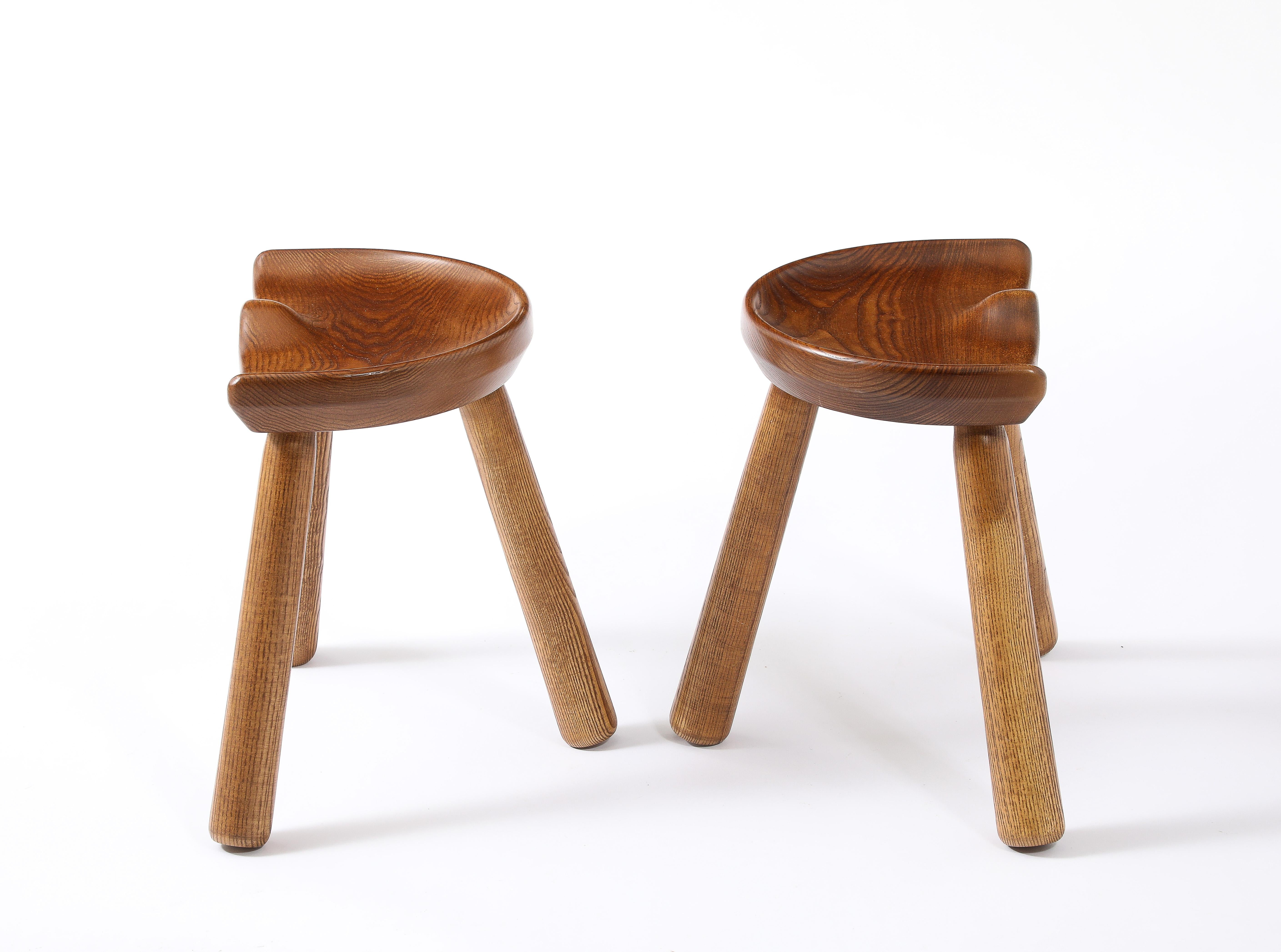 20th Century Lou Selounet Tripod Stools, France 1950's For Sale