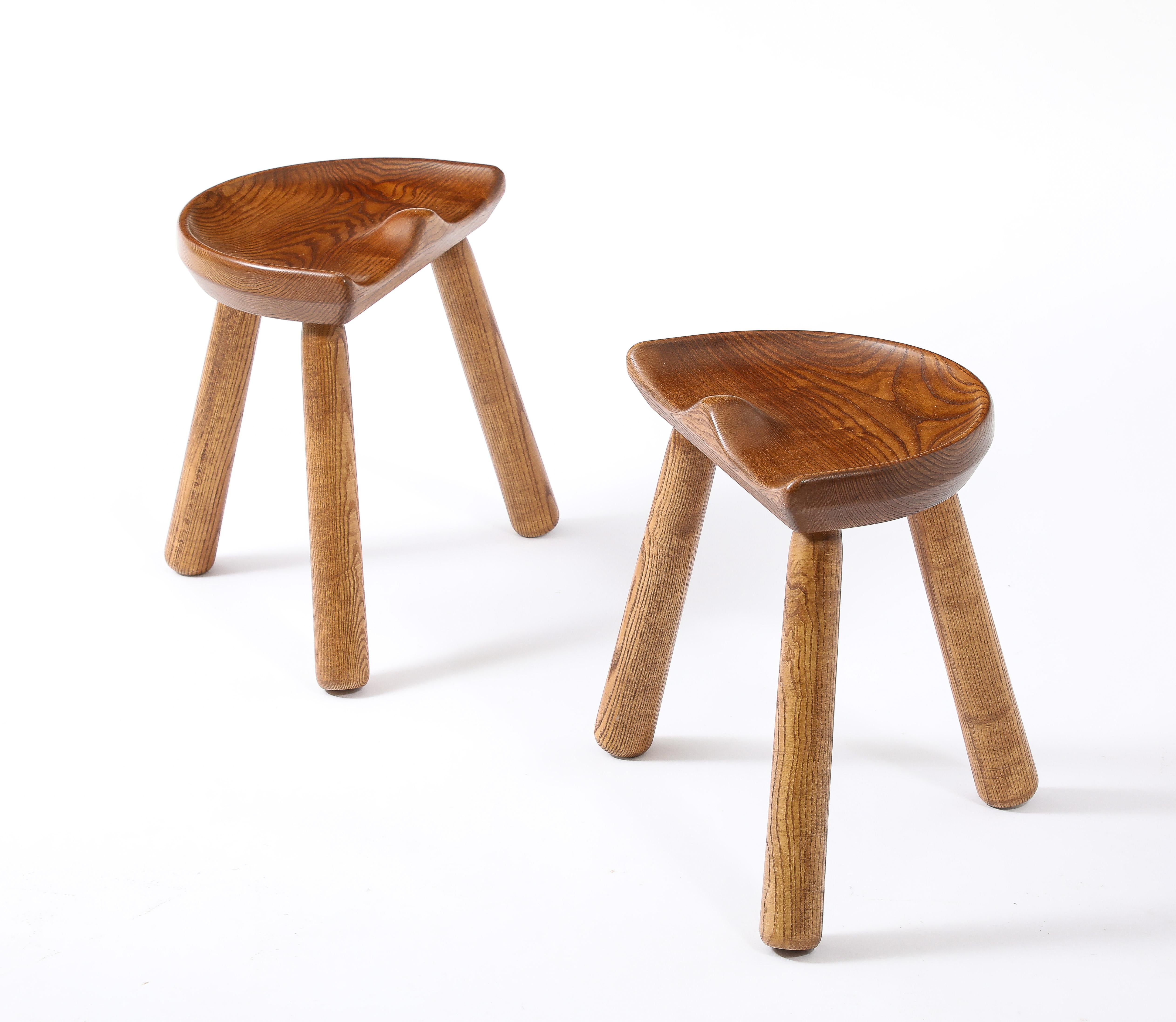 Lou Selounet Tripod Stools, France 1950's For Sale 1