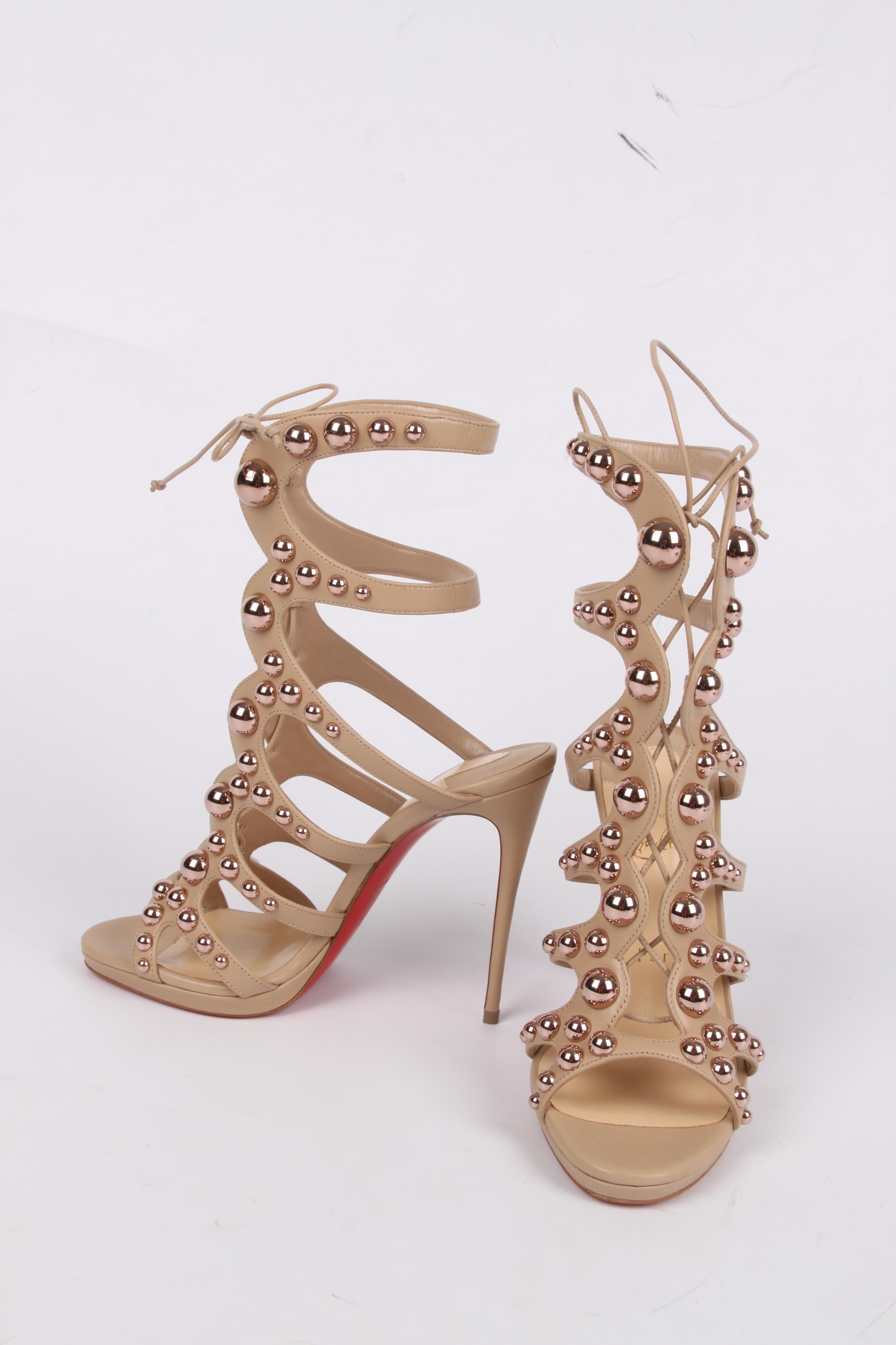 Louboutin Amazoubille Leather Stud Sandals - beige In New Condition For Sale In Baarn, NL