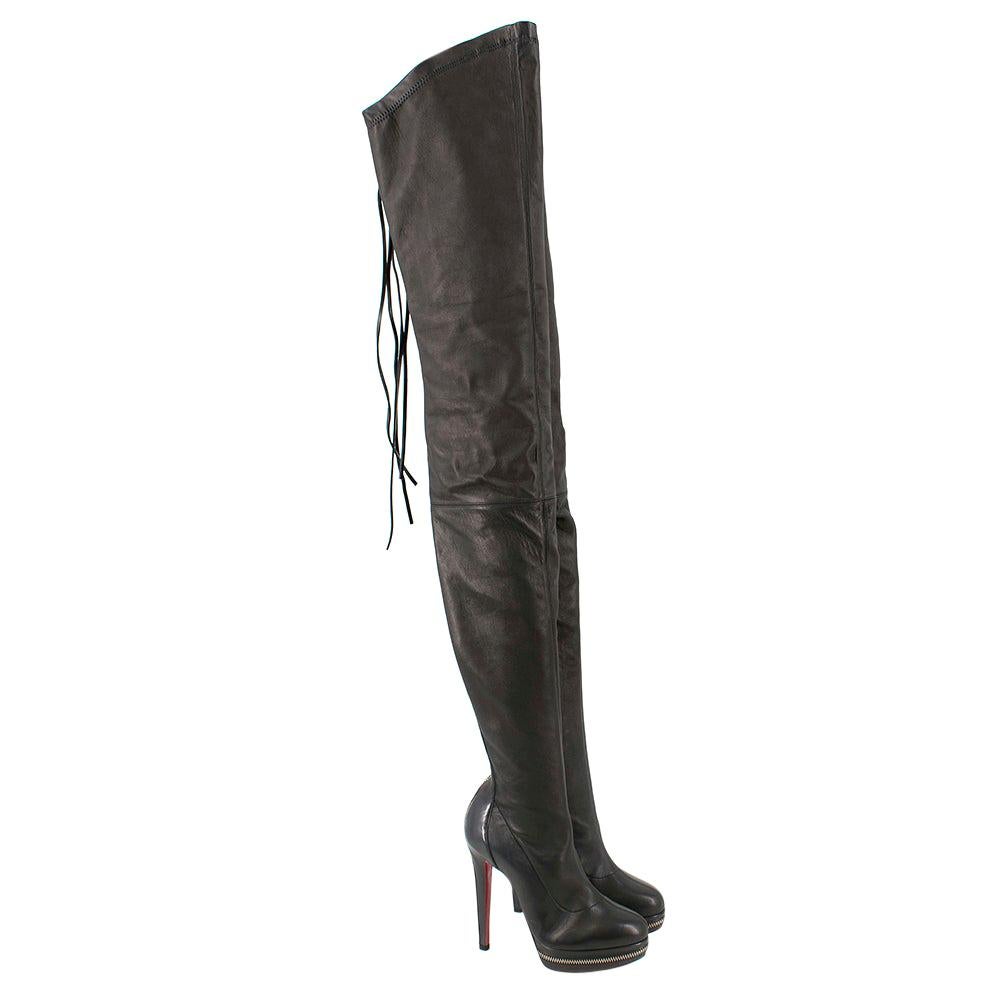 Louboutin Black Unique Platform Thigh High Boots 37