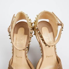 Louboutin Madmonica Madcarina 120 Spiked Raffia Gold