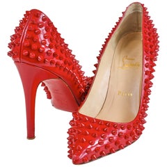 Louboutin Patent Leather Red Studded Stilettos