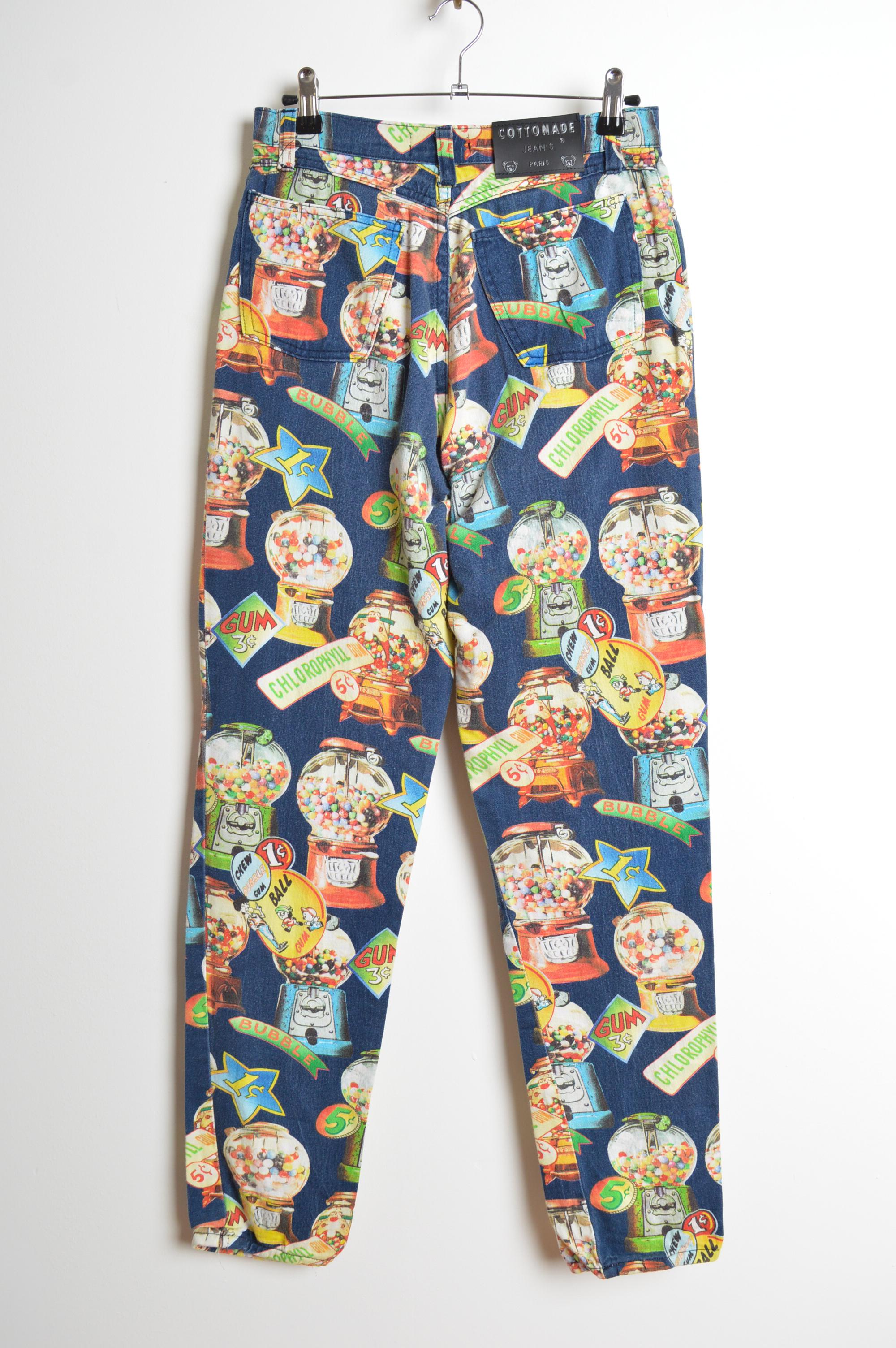 Loud 1990’s COTTONADE Colourful Bubble Gum Pinball Pattern Jeans For Sale 4