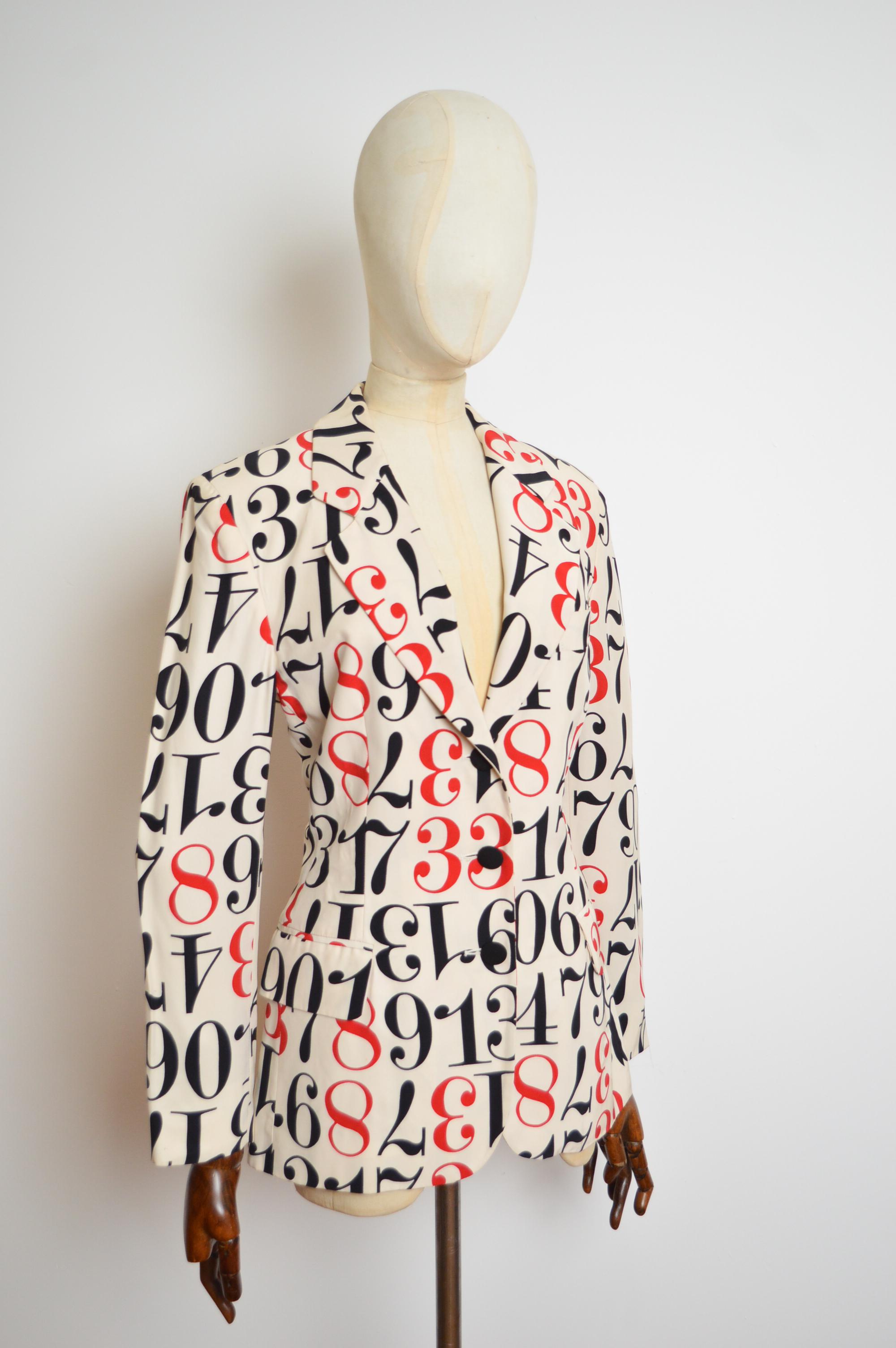 Beige Loud 1990's Vintage MOSCHINO cheap & Chic Numbers print blazer suit jacket