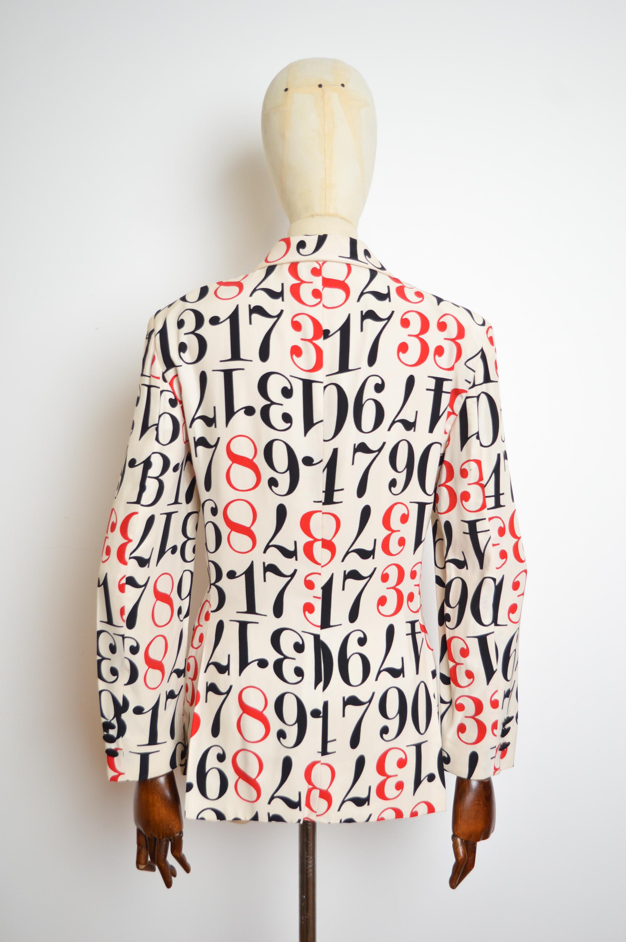 Women's Loud 1990's Vintage MOSCHINO cheap & Chic Numbers print blazer suit jacket