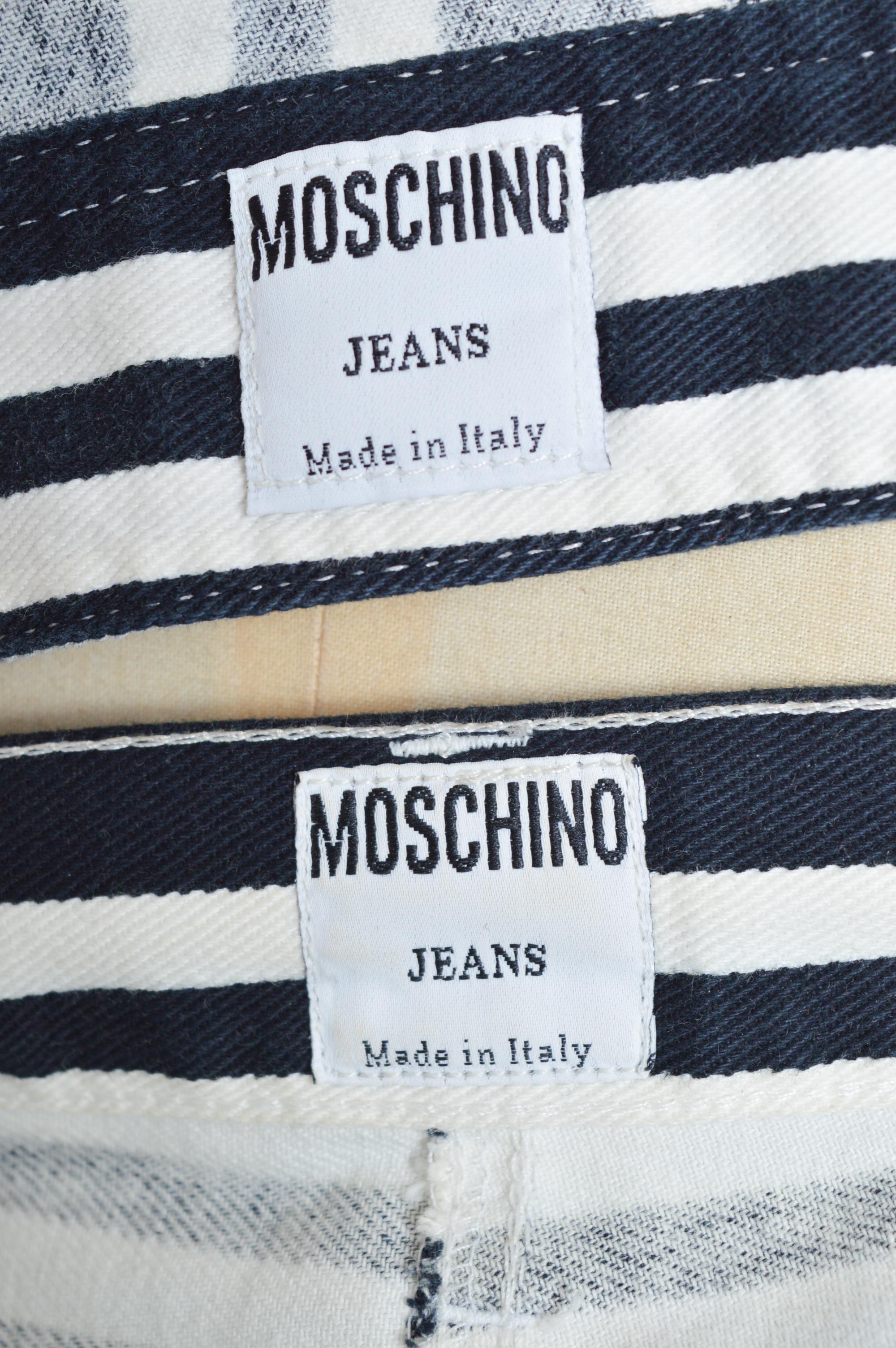 Lautes Archiv 1990er MOSCHINO Barcode Gestreifte Jeansjacke & Rock Set im Angebot 13