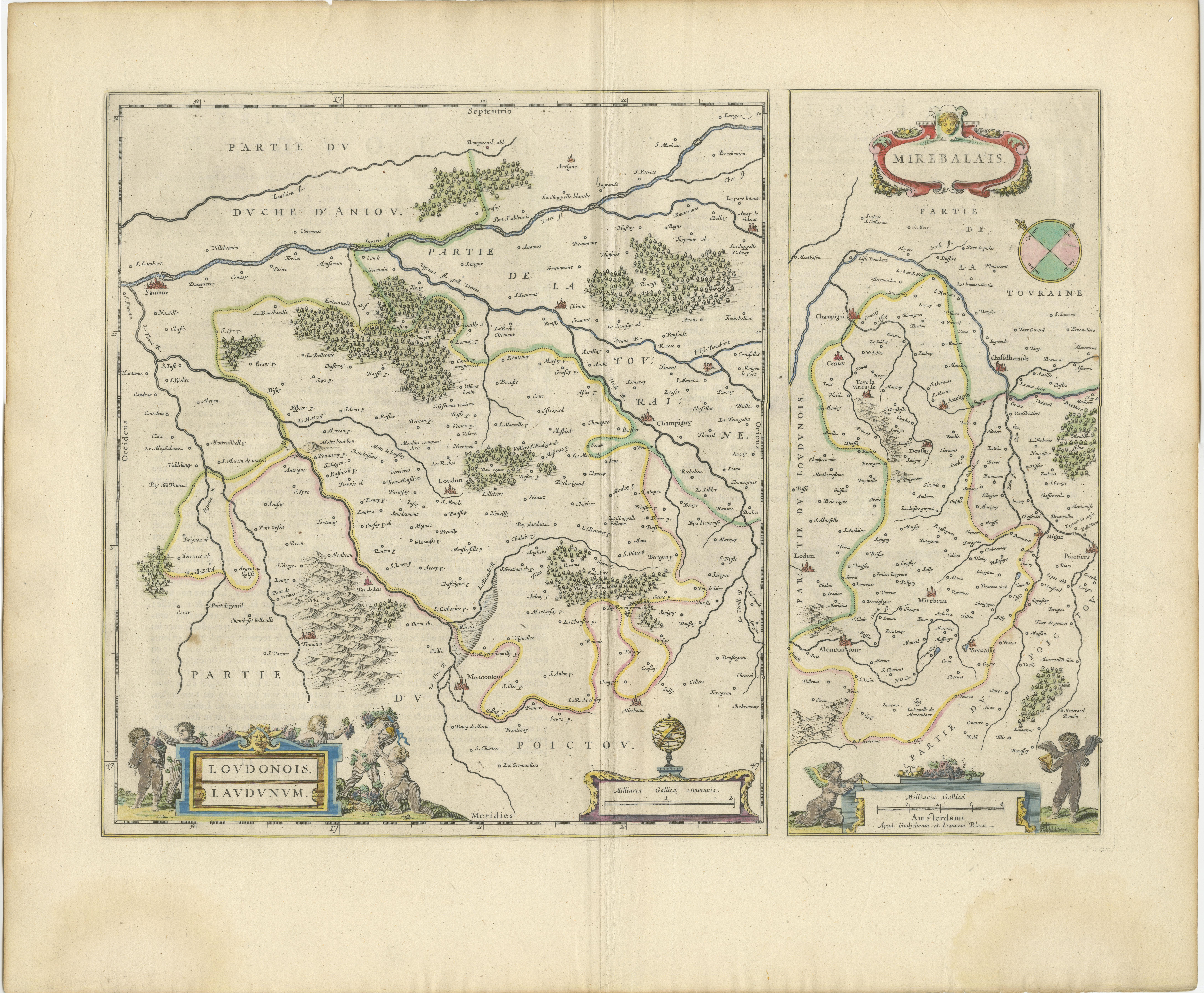 Kartographie, 17. Jahrhundert. Willem (1571-1638) und Joan Blaeu (1596-1673), Theatrum Orbis Terrarum sive Atlas Novus..., 1635. Abbildung: Loudonois. Laudunum (Loudun); Mirebalais (Mirebeau)

Das hochgeladene Bild ist ein  originale antike Karte