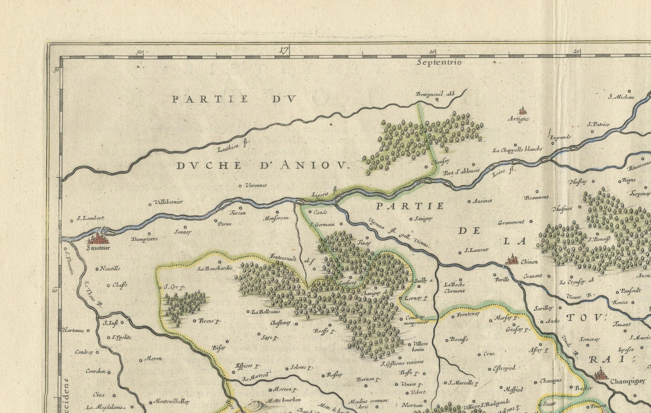 Gravé Loudun et Mirebeau : Un chef-d'œuvre cartographique de la France du XVIIe siècle par Blaeu en vente