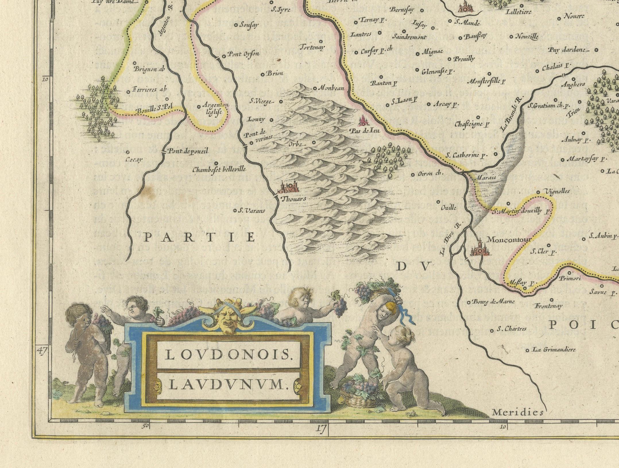 Loudun et Mirebeau : Un chef-d'œuvre cartographique de la France du XVIIe siècle par Blaeu Bon état - En vente à Langweer, NL