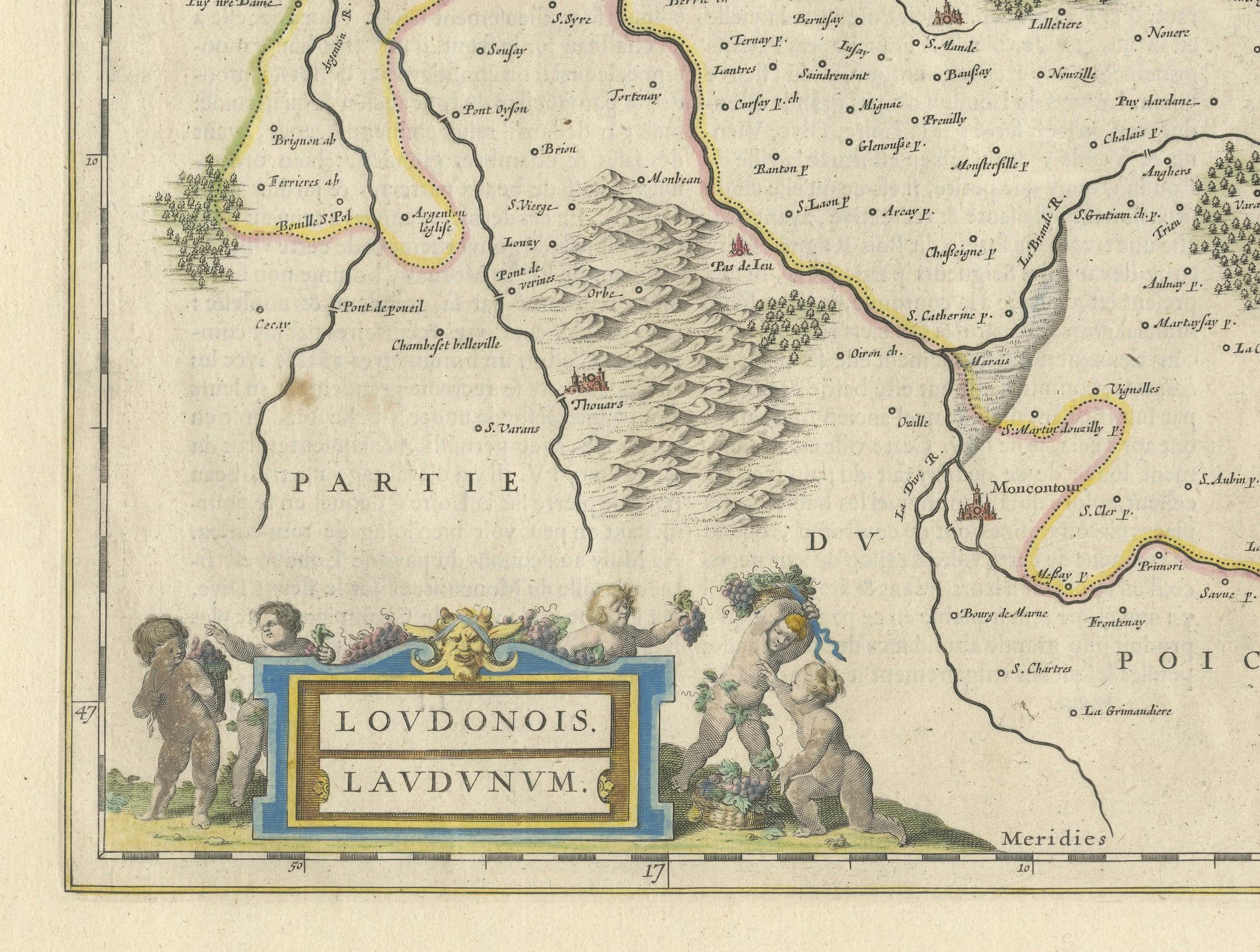 Loudun and Mirebeau: A Cartographic Masterpiece of 17th Century France by Blaeu In Good Condition For Sale In Langweer, NL