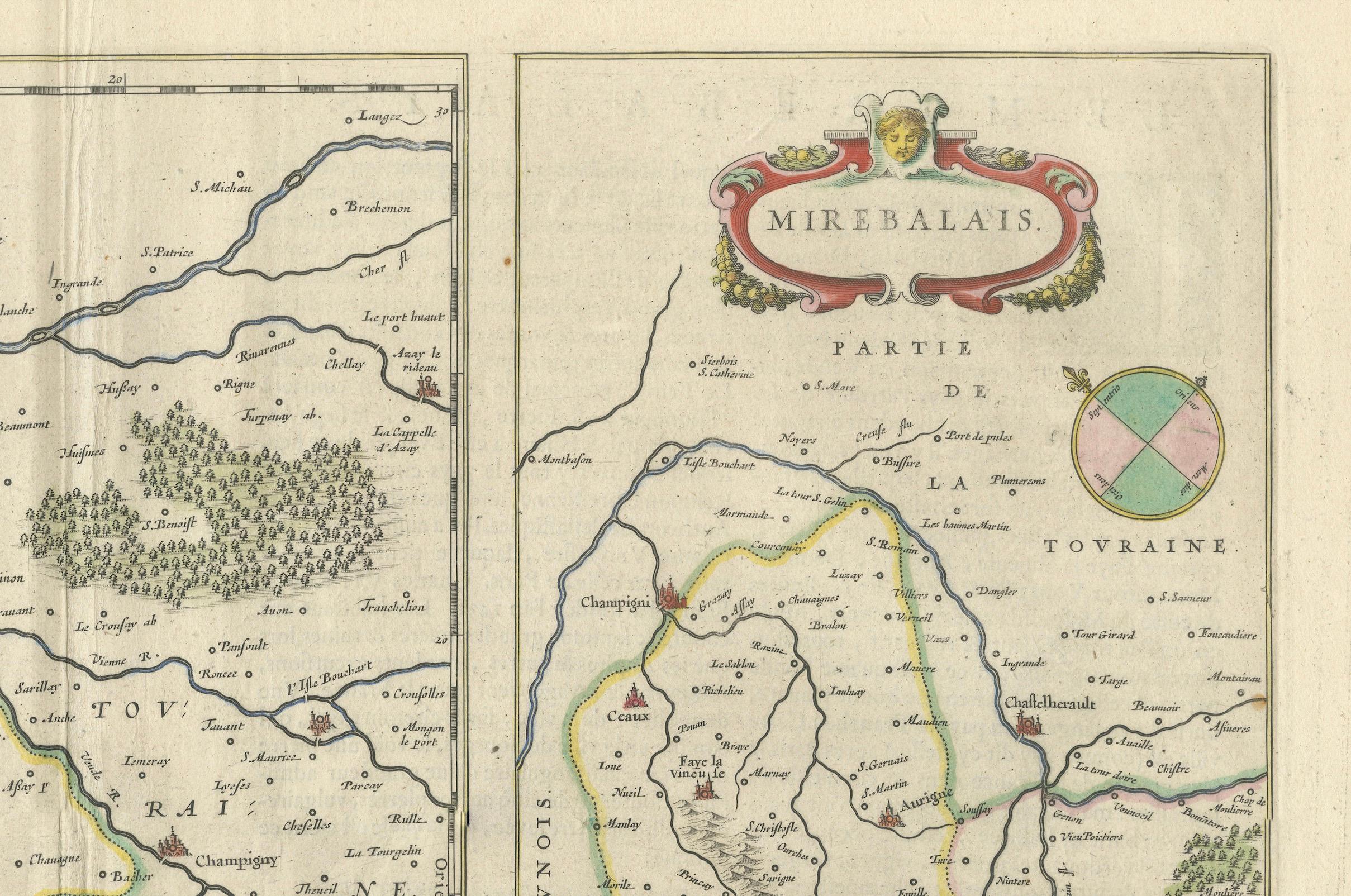 Papier Loudun et Mirebeau : Un chef-d'œuvre cartographique de la France du XVIIe siècle par Blaeu en vente