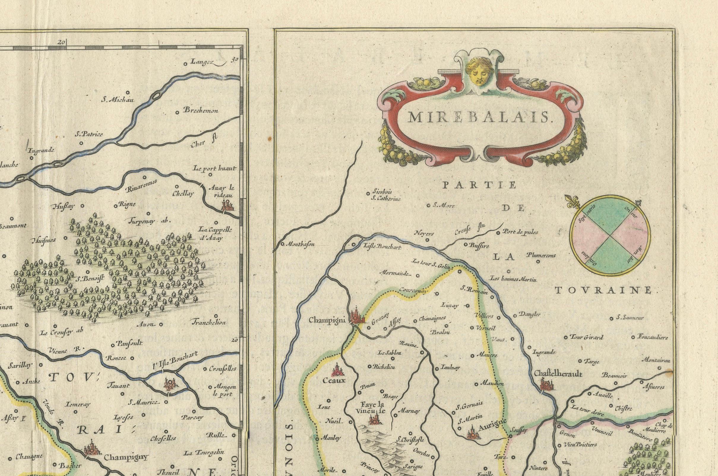 Paper Loudun and Mirebeau: A Cartographic Masterpiece of 17th Century France by Blaeu For Sale