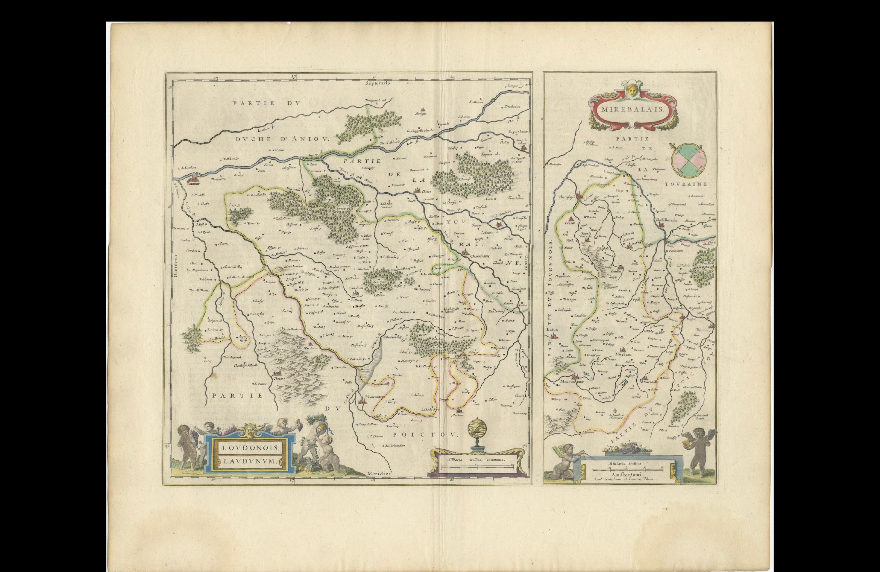 Loudun et Mirebeau : Un chef-d'œuvre cartographique de la France du XVIIe siècle par Blaeu en vente 1