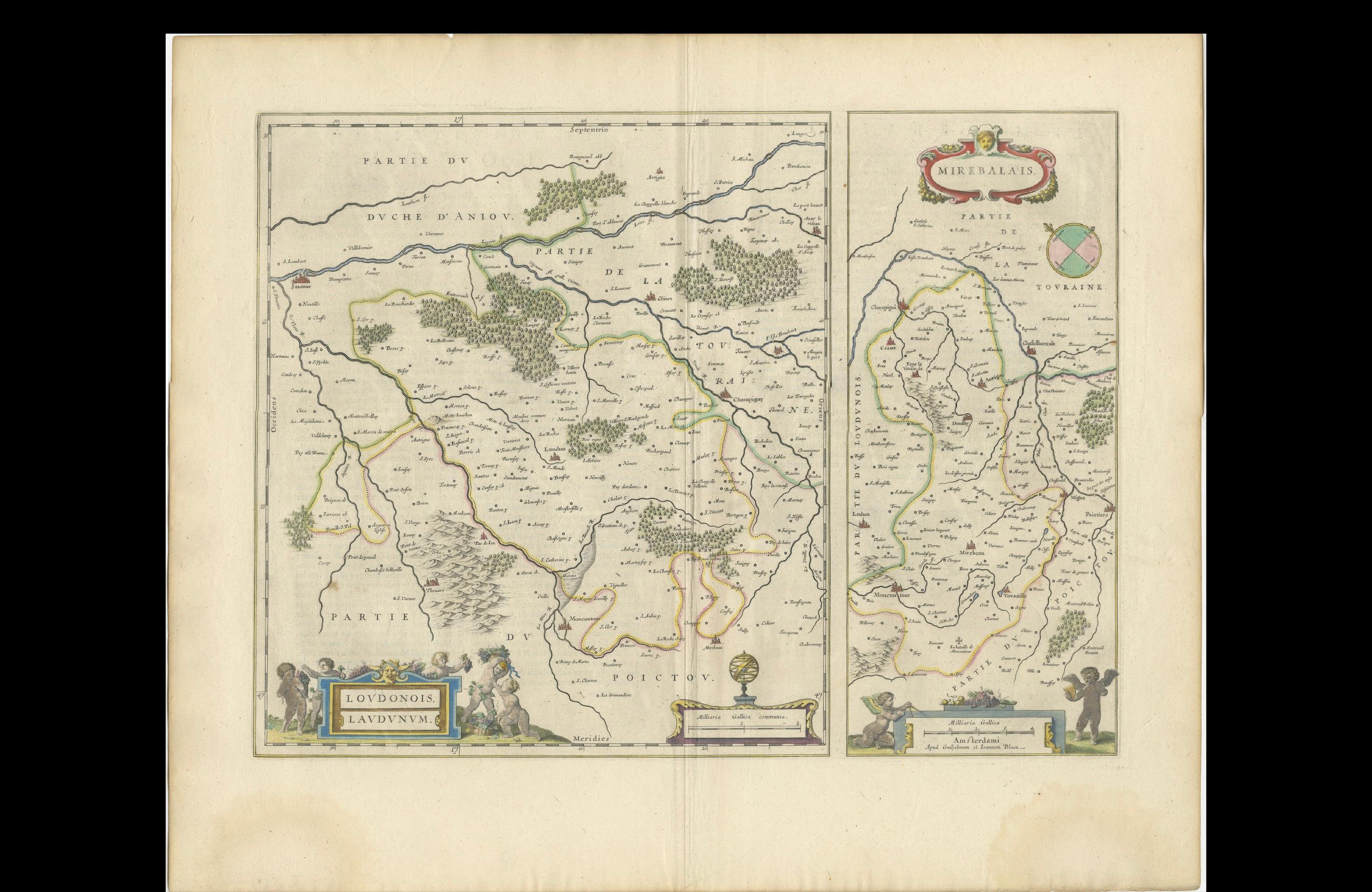Loudun and Mirebeau: A Cartographic Masterpiece of 17th Century France by Blaeu For Sale 1