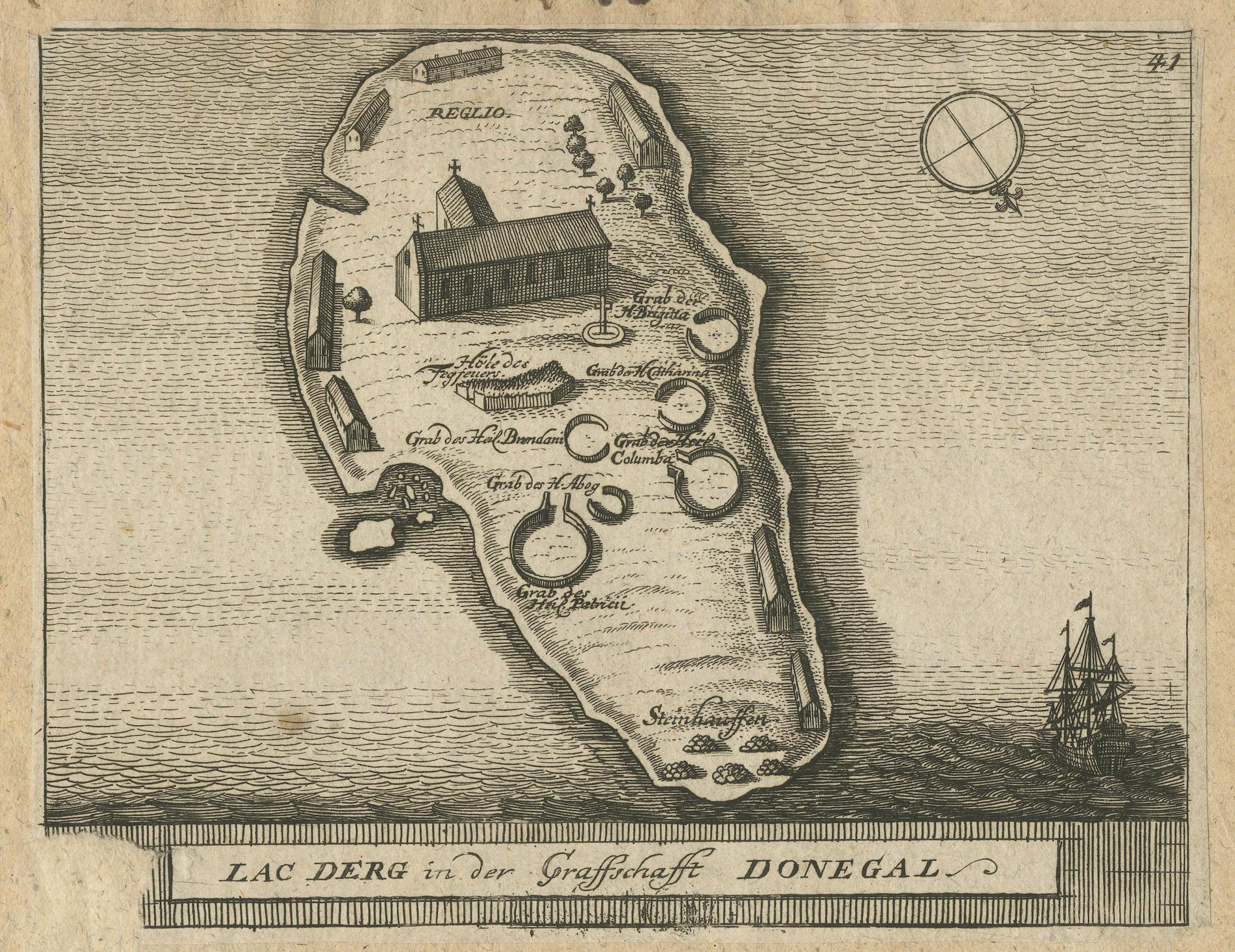 Lough Derg, Donegal - Gravure ancienne d'une carte de pèlerinage irlandaise c.1700 en vente 3