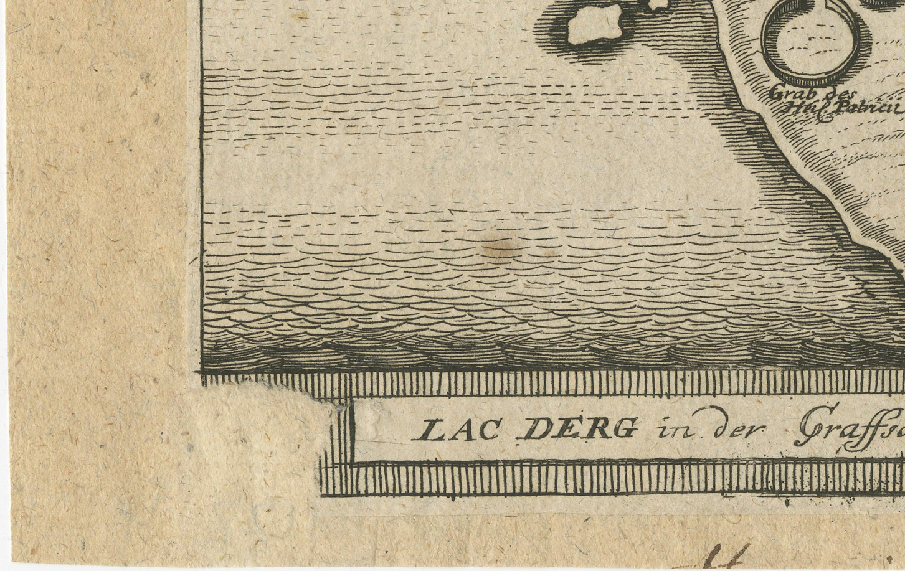 Lough Derg, Donegal - Gravure ancienne d'une carte de pèlerinage irlandaise c.1700 État moyen - En vente à Langweer, NL