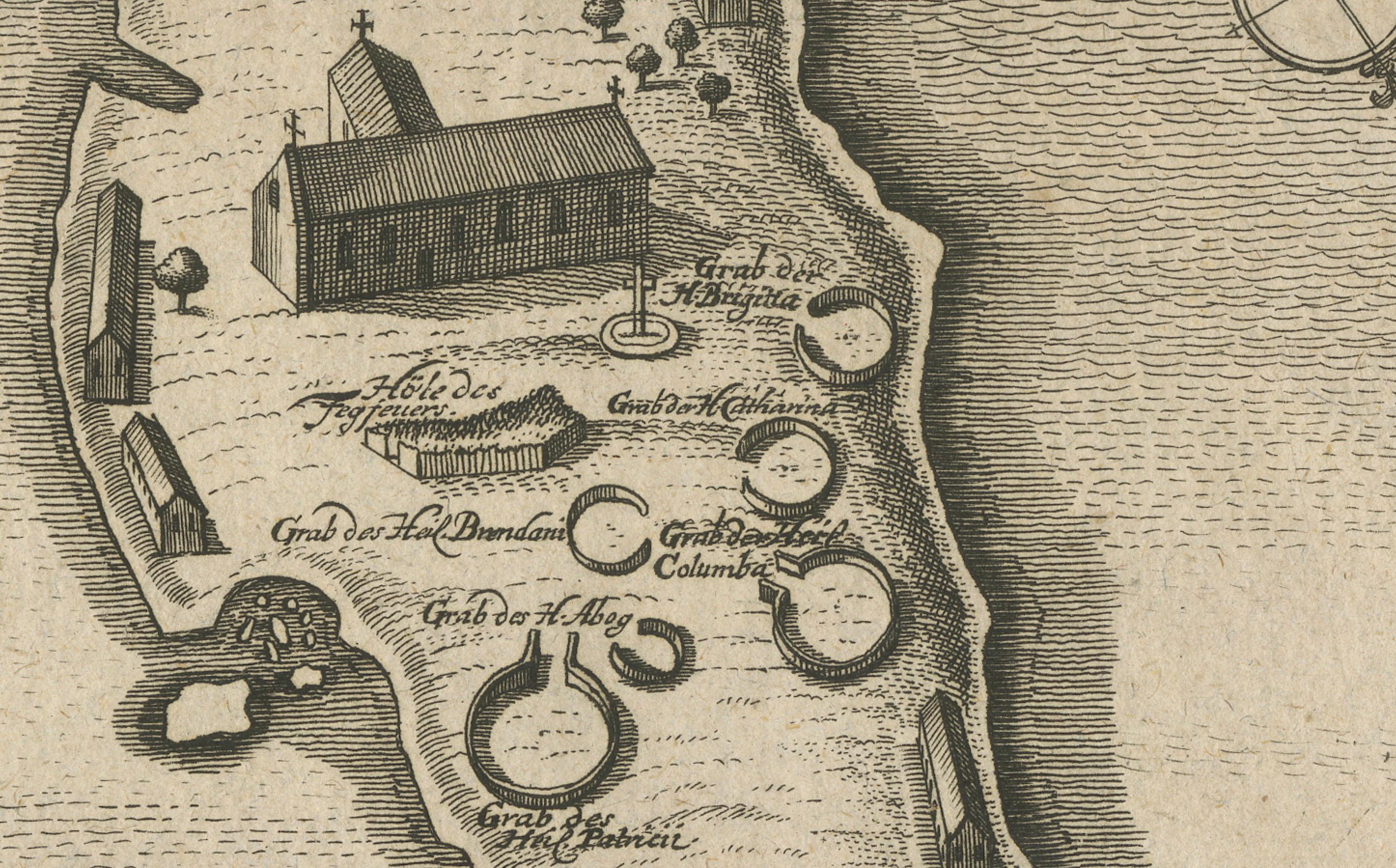 Lough Derg, Donegal - Gravure ancienne d'une carte de pèlerinage irlandaise c.1700 en vente 2