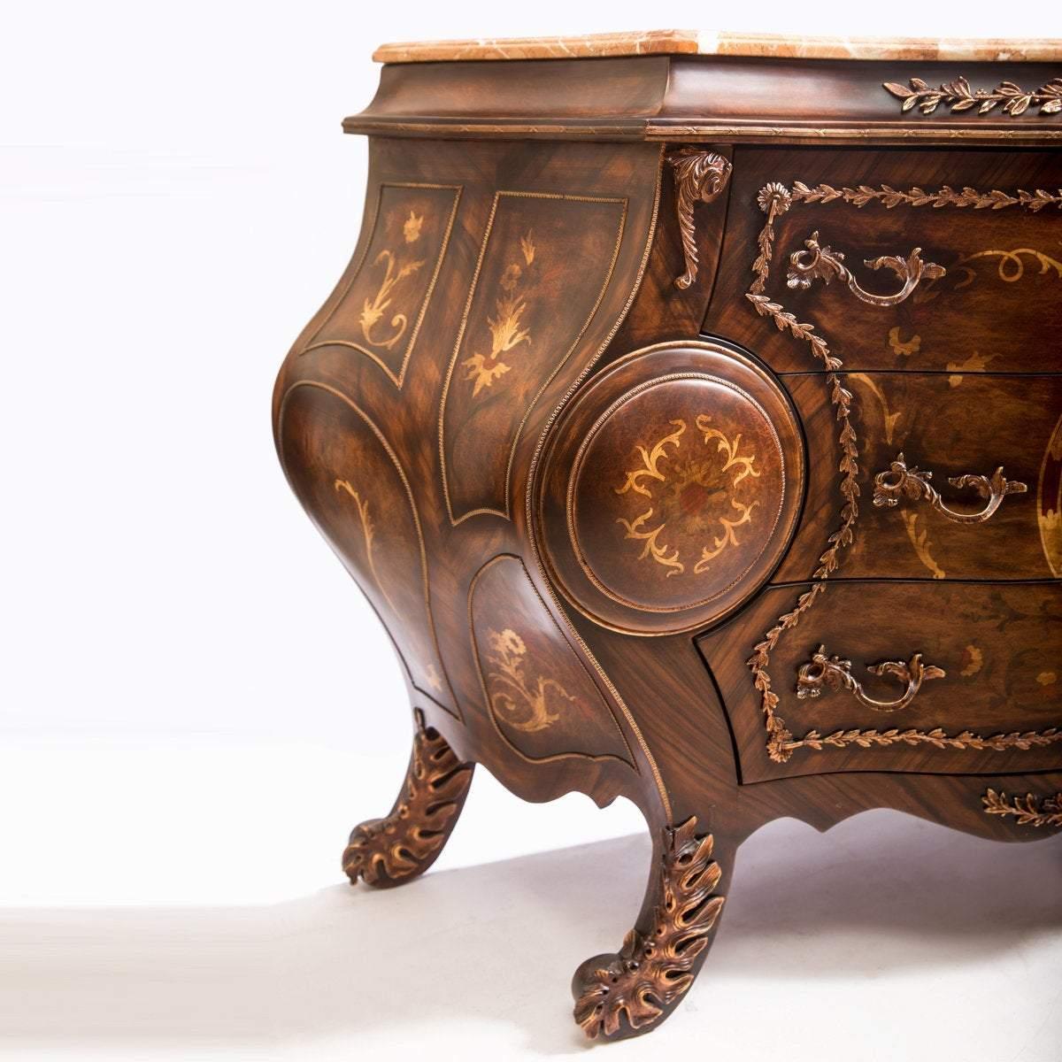 European Loui XV Style Curved Commode with Marble Top 'Condensed', 20th Century For Sale