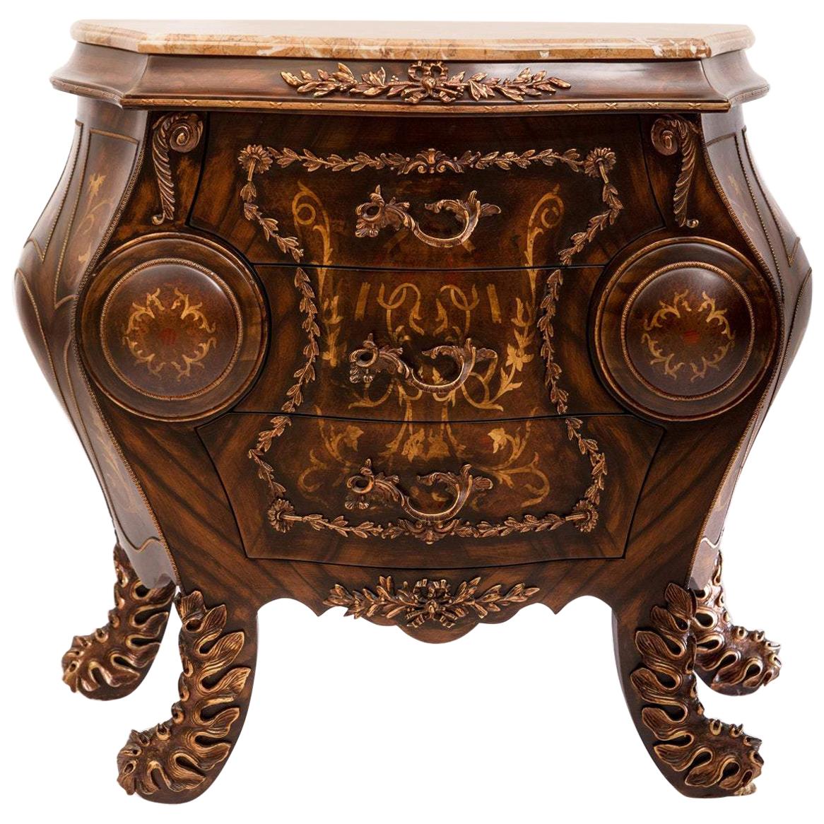 Loui XV Style Curved Commode with Marble Top 'Condensed', 20th Century For Sale