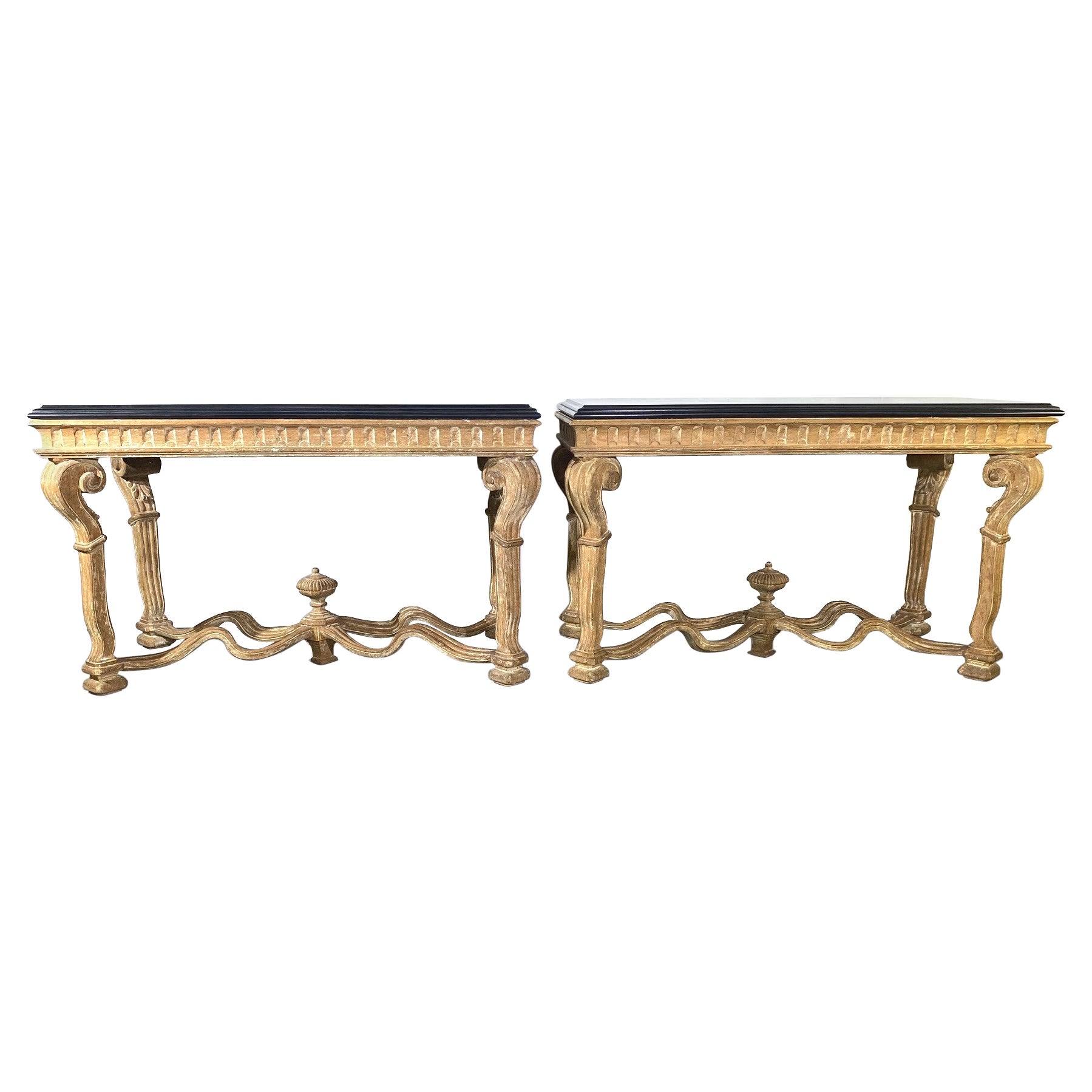 Louis 14th Style Marble Top Console Table Set of 2