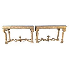 Louis 14th Style Marble Top Console Table Set of 2