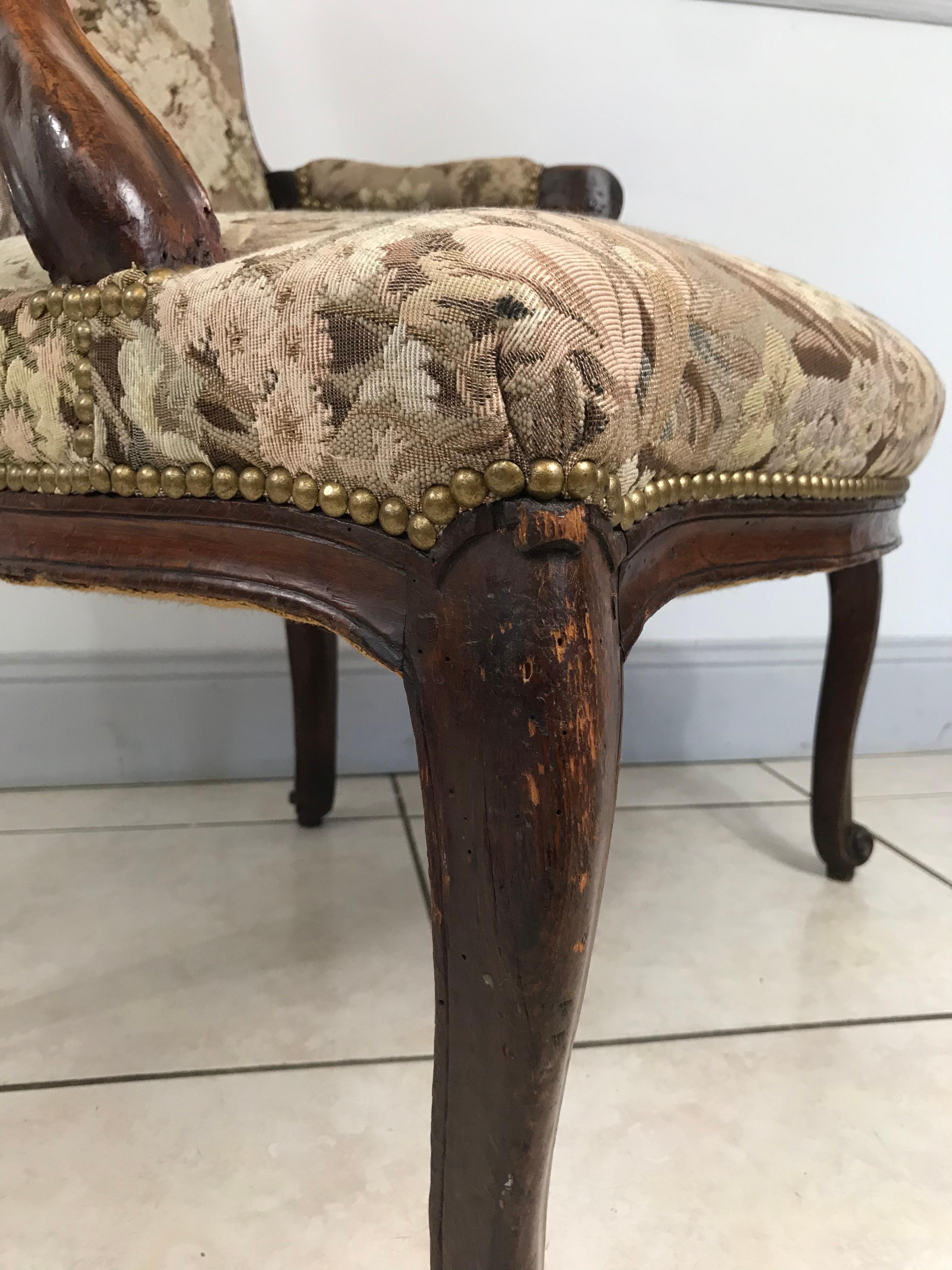 Hand-Carved Louis XV Period Cabriolet Armchair 