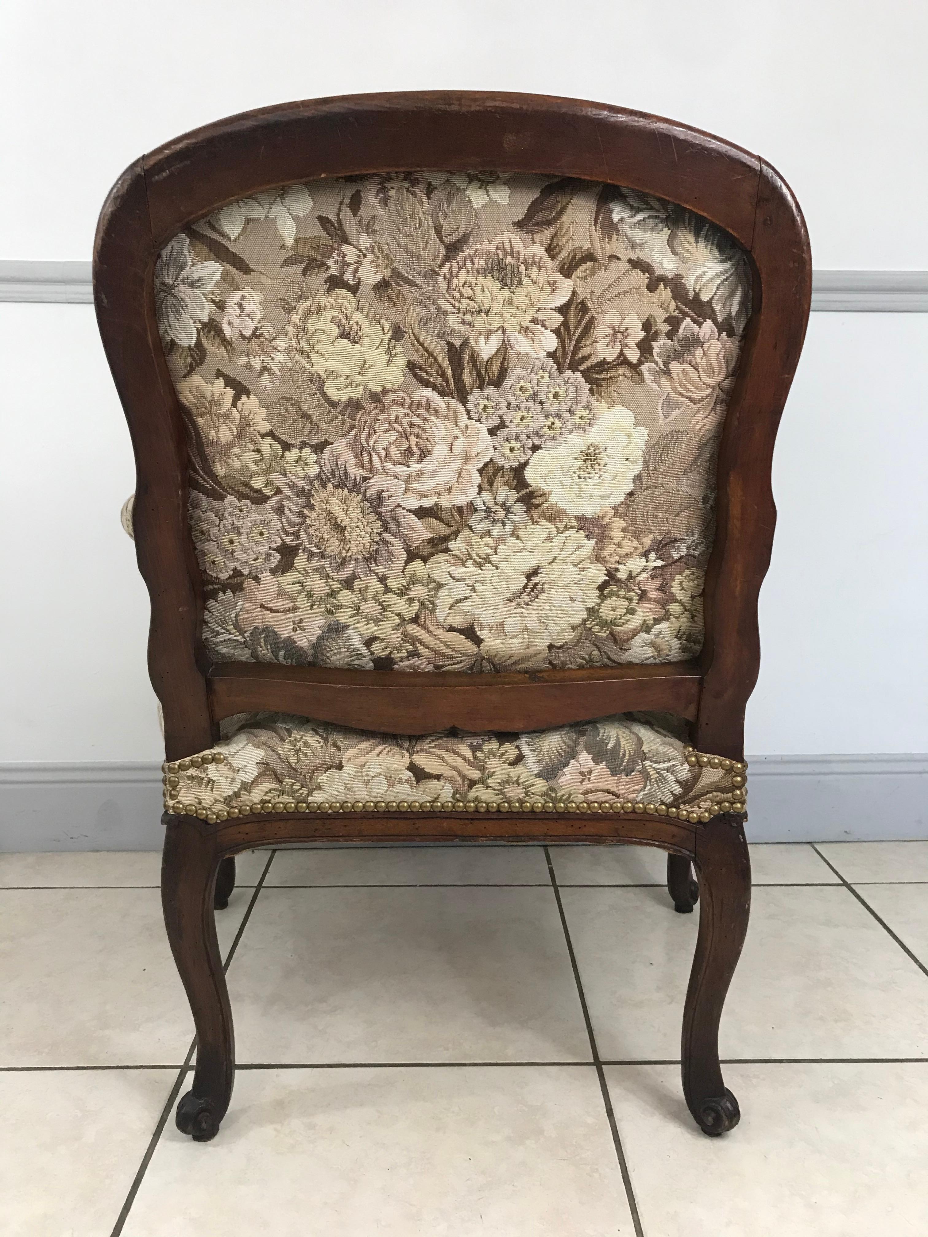 Tapestry Louis XV Period Cabriolet Armchair 