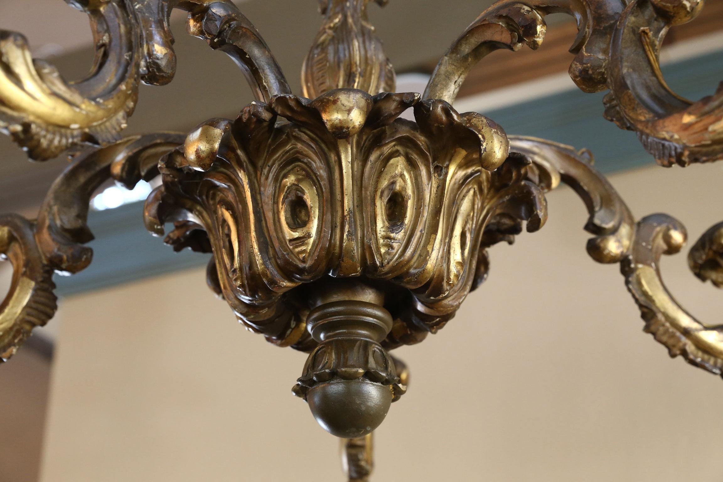 Louis XV Louis 15 Style Gilt on Carved Wood Antique Chandelier