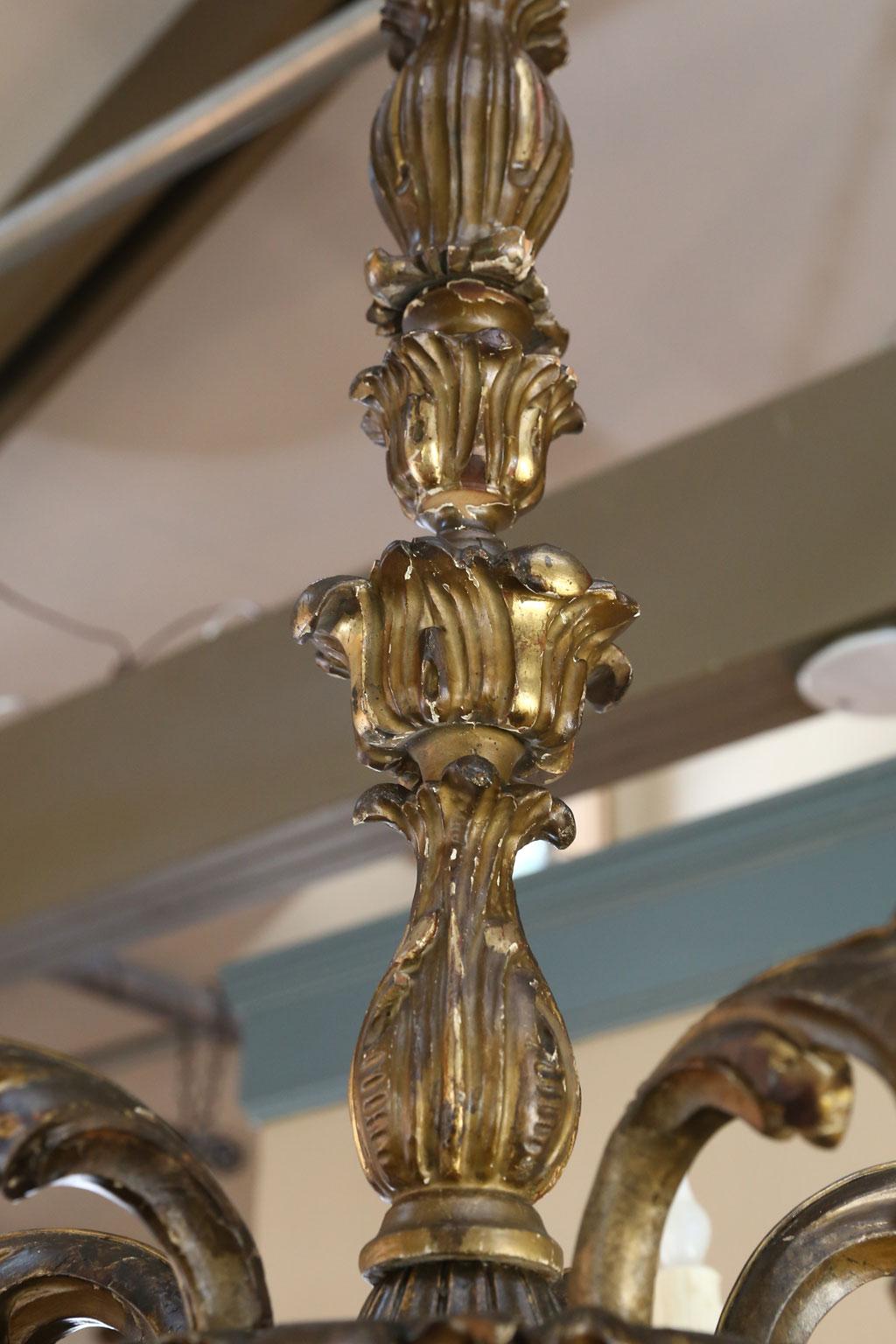 Softwood Louis 15 Style Gilt on Carved Wood Antique Chandelier