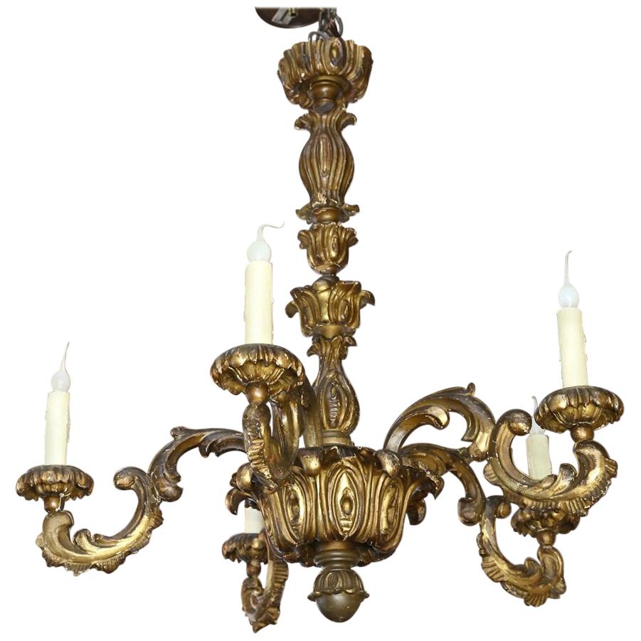 Louis 15 Style Gilt on Carved Wood Antique Chandelier