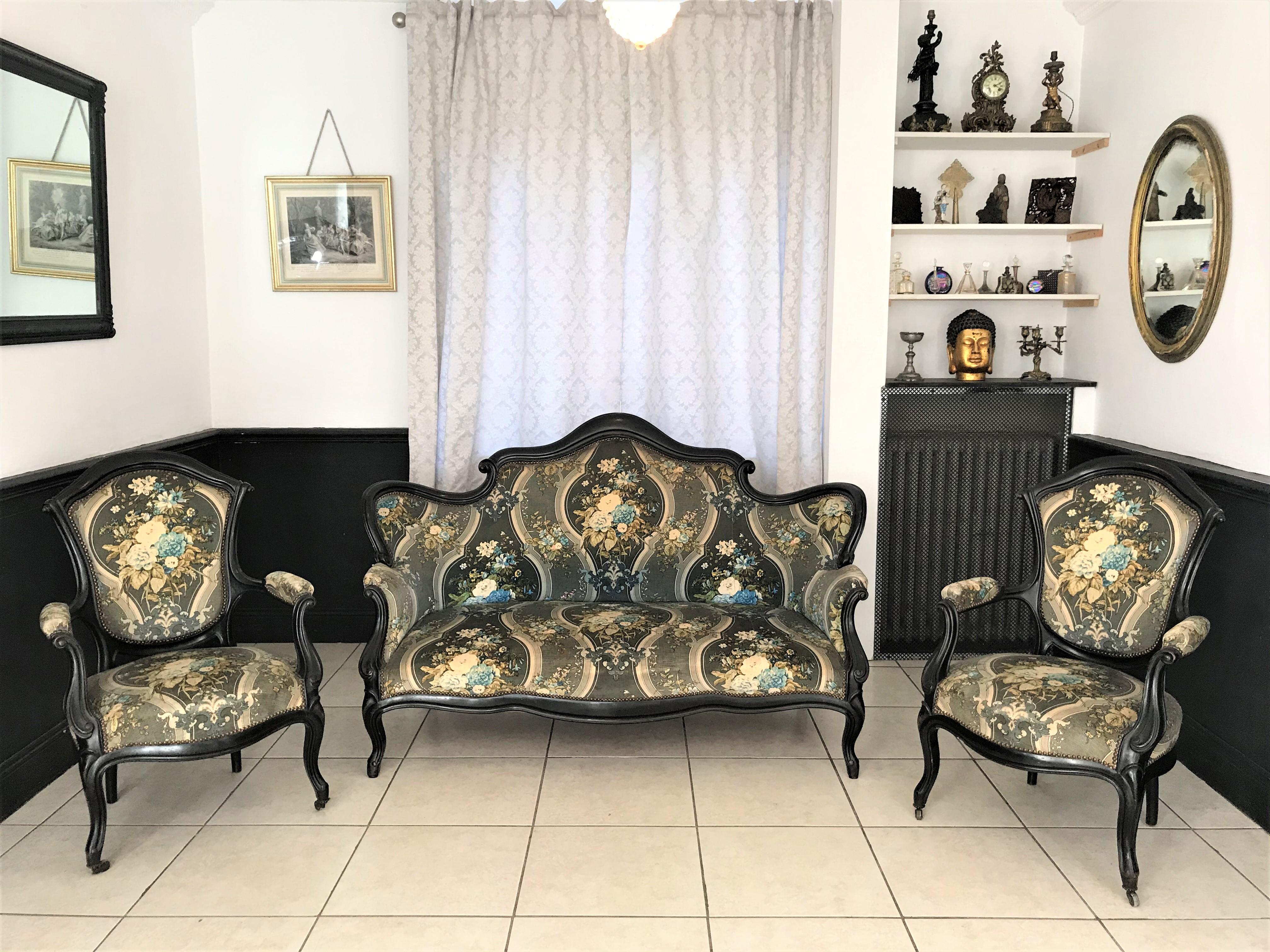 Ensemble salon français Louis XV - Canapé et paire de fauteuils - 19e - France en vente 14