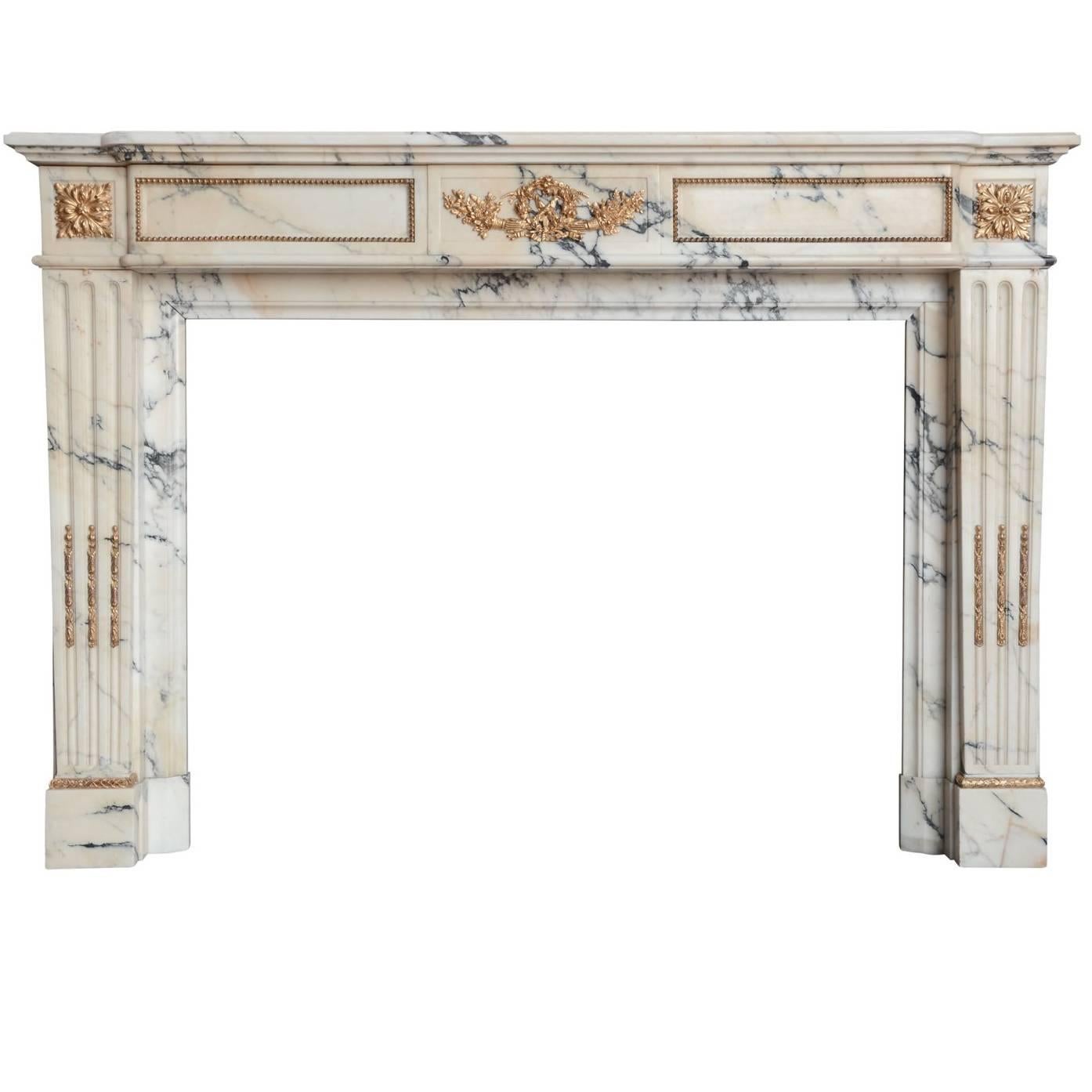 Louis XVI Style Arabescato Marble Fireplace, 19th Century For Sale
