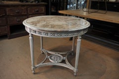 Louis 16 Style Round Gueridon Table Wood and Marble, circa 1850